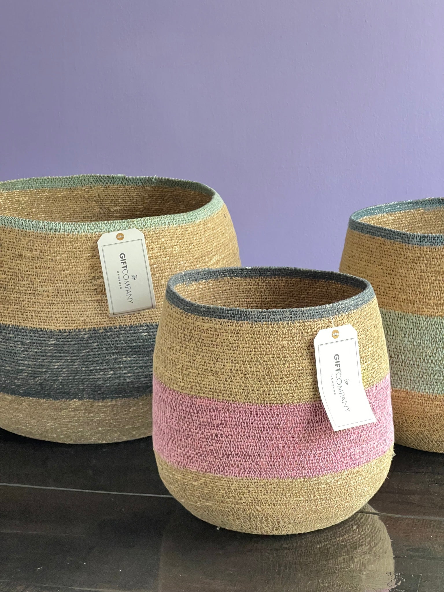 Juego de cestas para cobertizo para botes, 3 piezas, algas marinas, natural