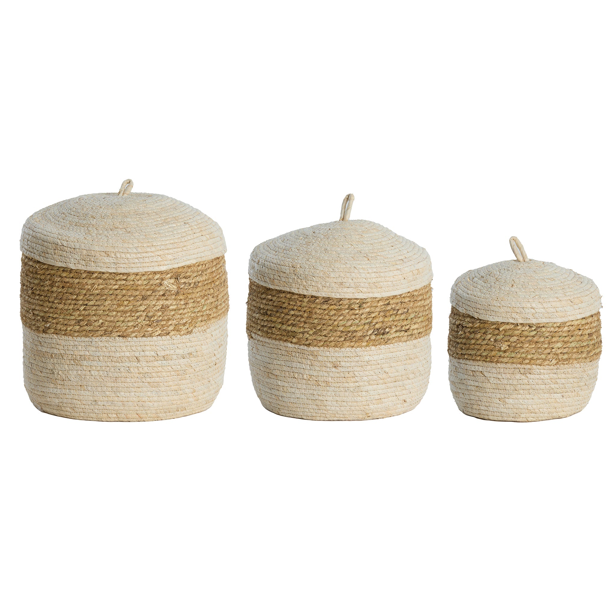 Korb KENMARE 3er-Set mit Deckel – max. Ø 34 × 36 cm von Light & Living in Créme-Natur