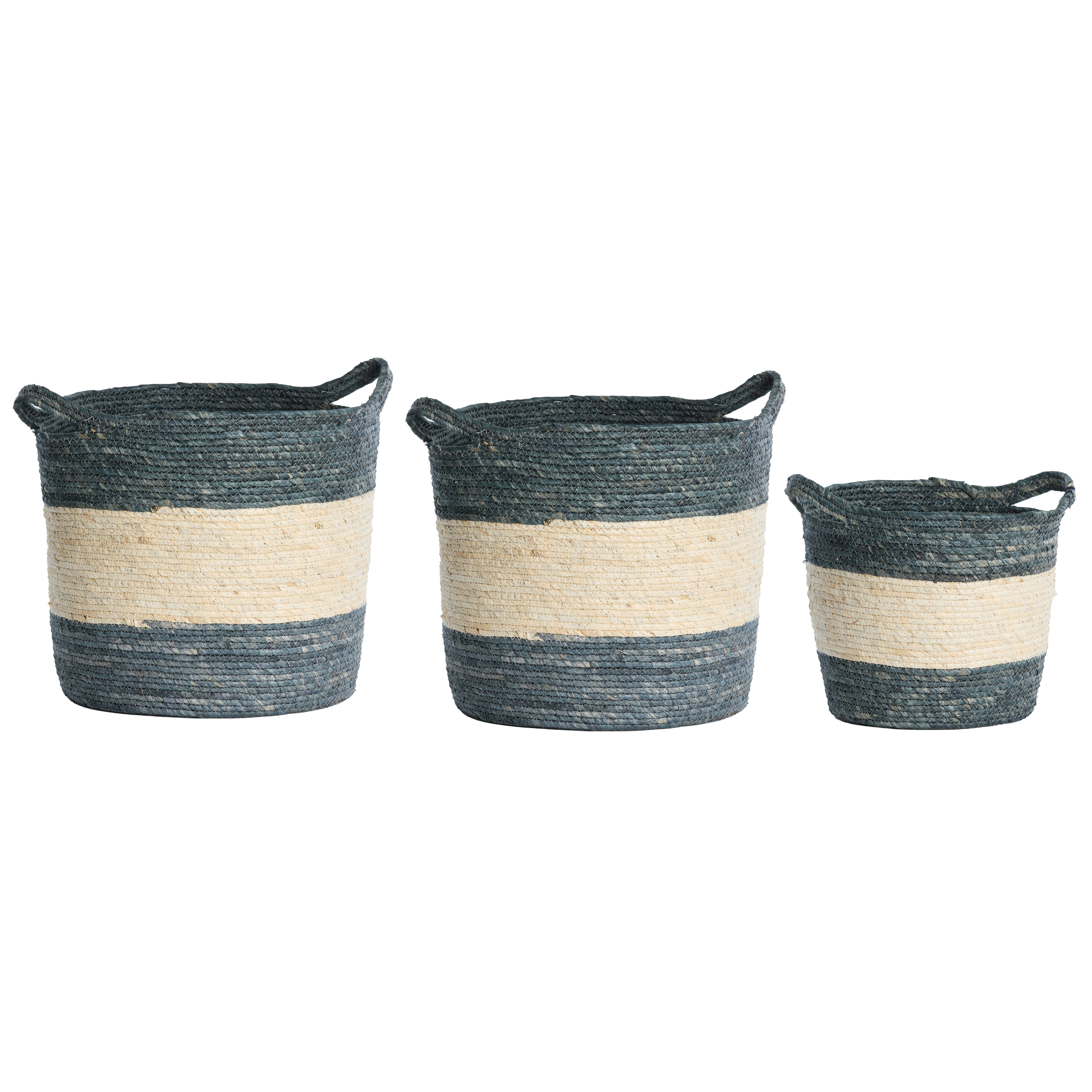 Korb KILKEE 3er-Set Ø 30 × 30 cm, Ø 35 × 35 cm, Ø 40 × 40 cm von Light & Living in Blau-Créme