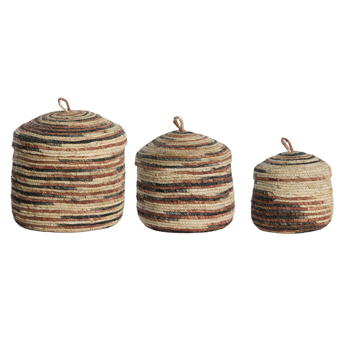 Korb KILRUSH 3er-Set mit Deckel – max. Ø 34 × 36 cm von Light & Living in Braun-creme-schwarz