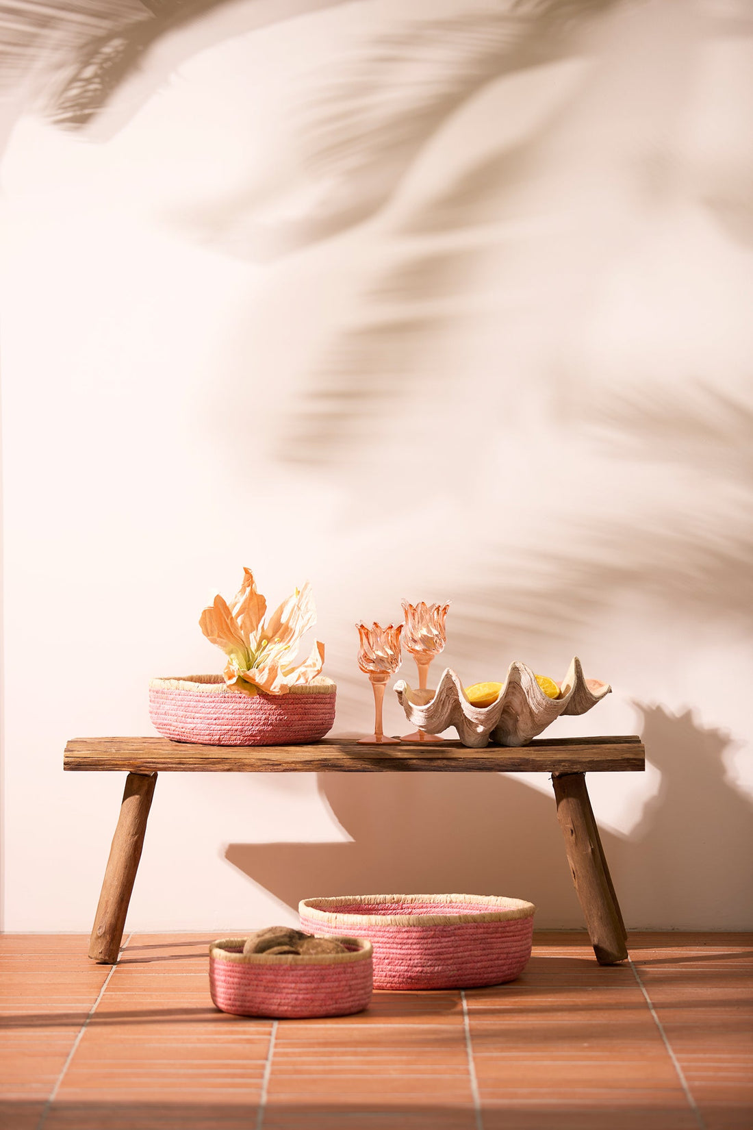 Korb PAITO 3er‑Set in Rosa & Naturell, max. Ø 39 × 13 cm von Light & Living