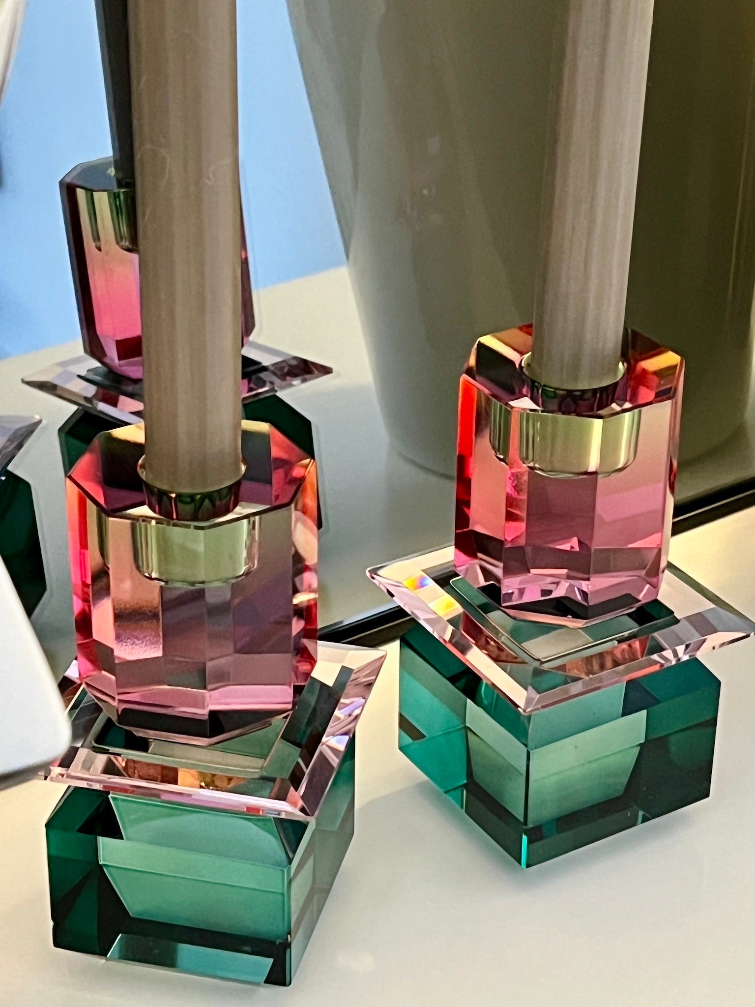 Porta cristal AURORA en azul-verde/rosa claro/rosa ombre