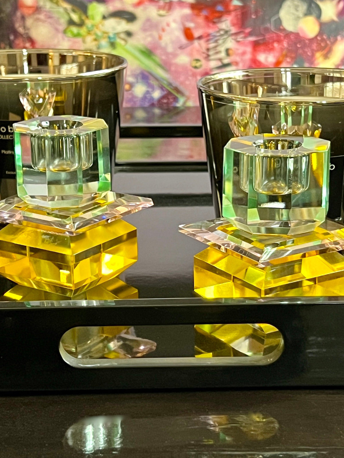 Portavelas de cristal LUMINA en Rosa/Amarillo/Menta claro