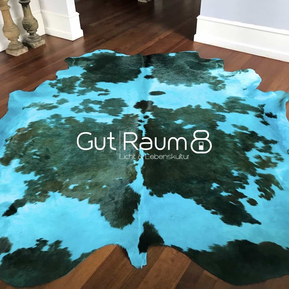 Kuhfell Teppich tricolore Türkis