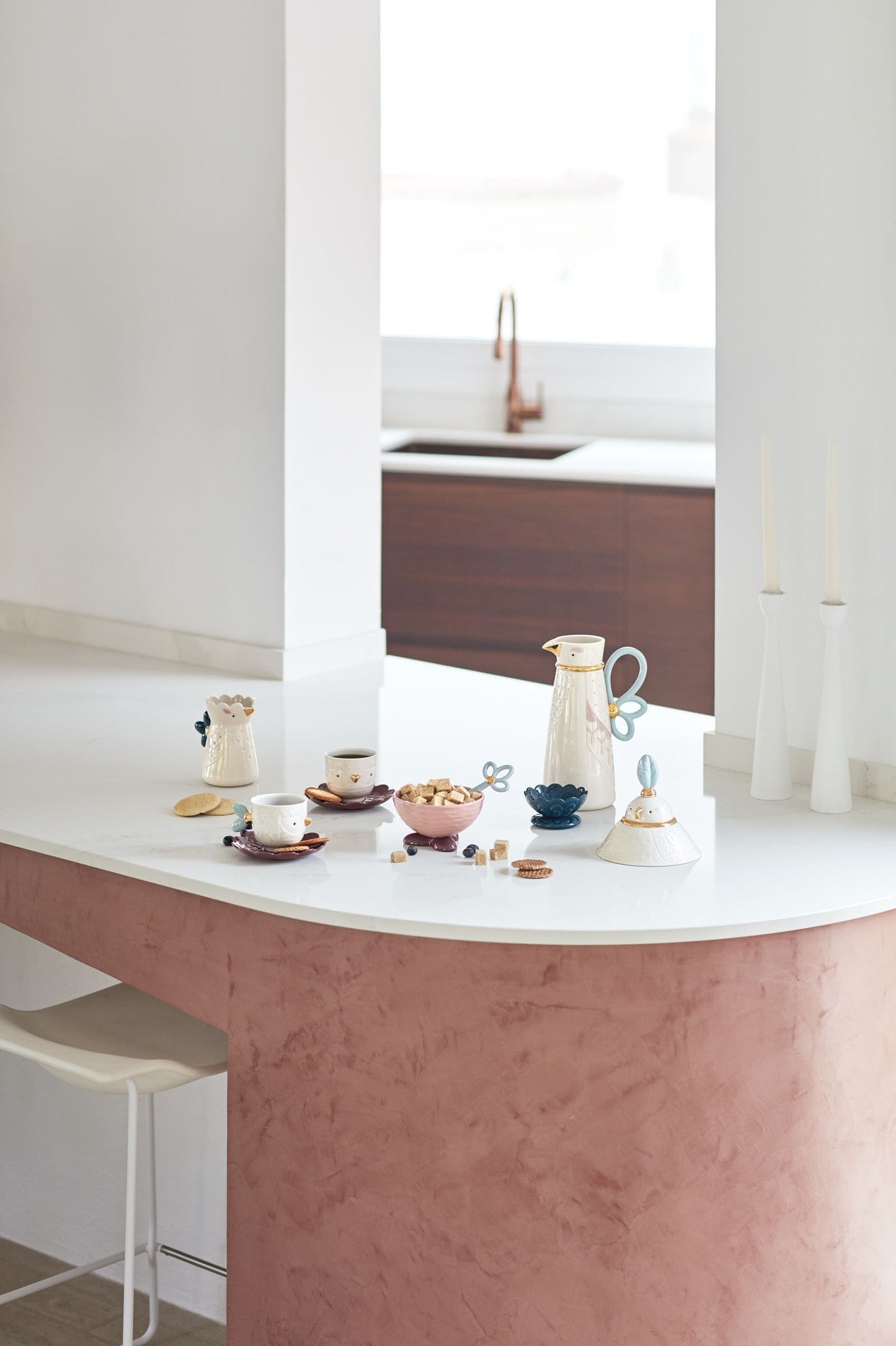 Exklusives Kawki Kaffee-Set, Vogel und Kaffee Design