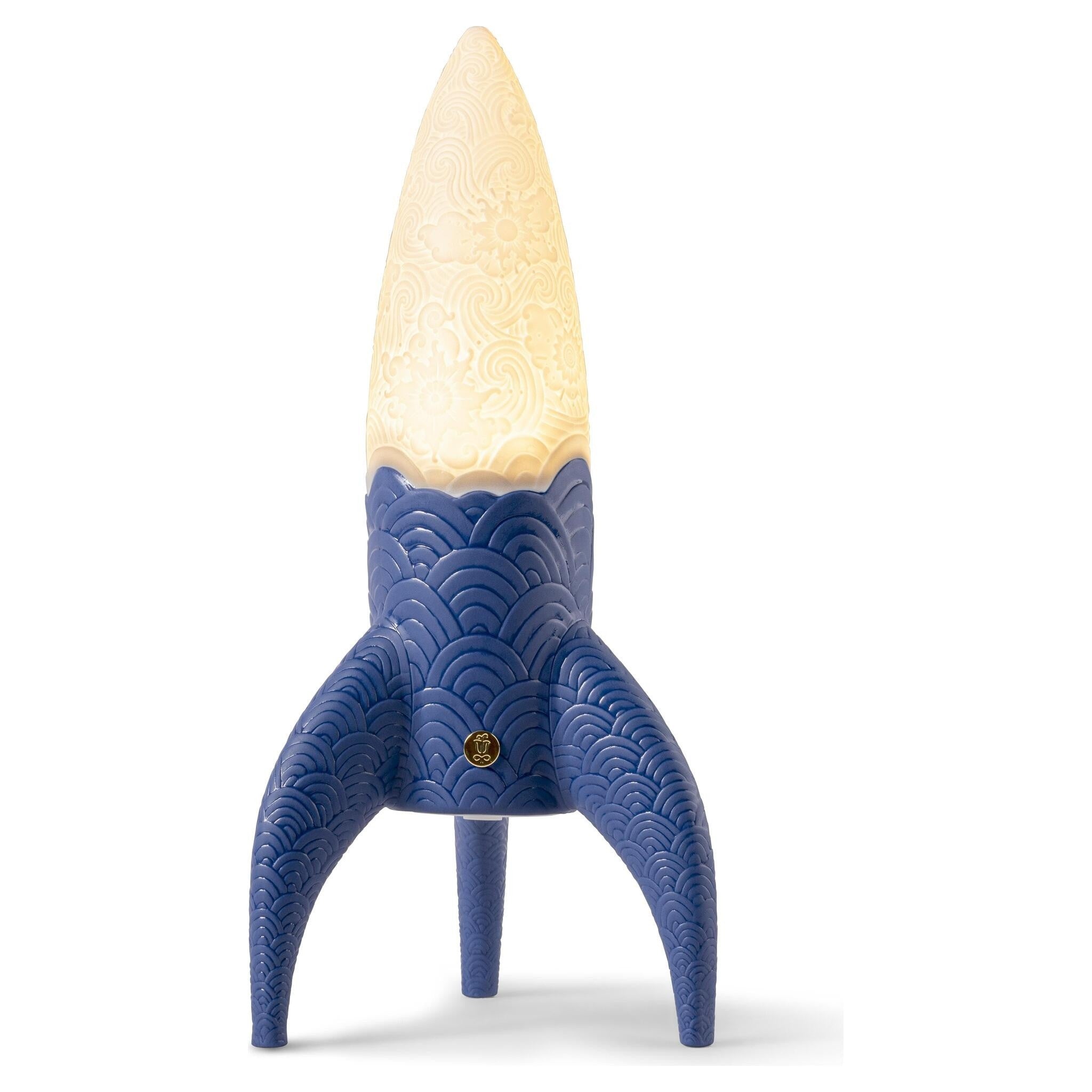 Lladró Tischleuchte in Raketenform mit leuchtendem Schirm