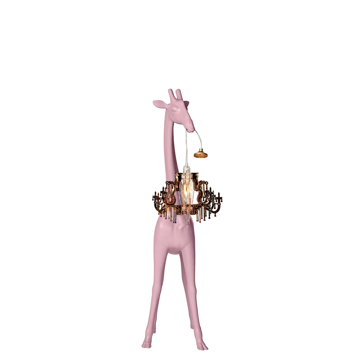 Stehleuchte GIRAFFE IN LOVE XS in pink mit Kronleuchter von vorne