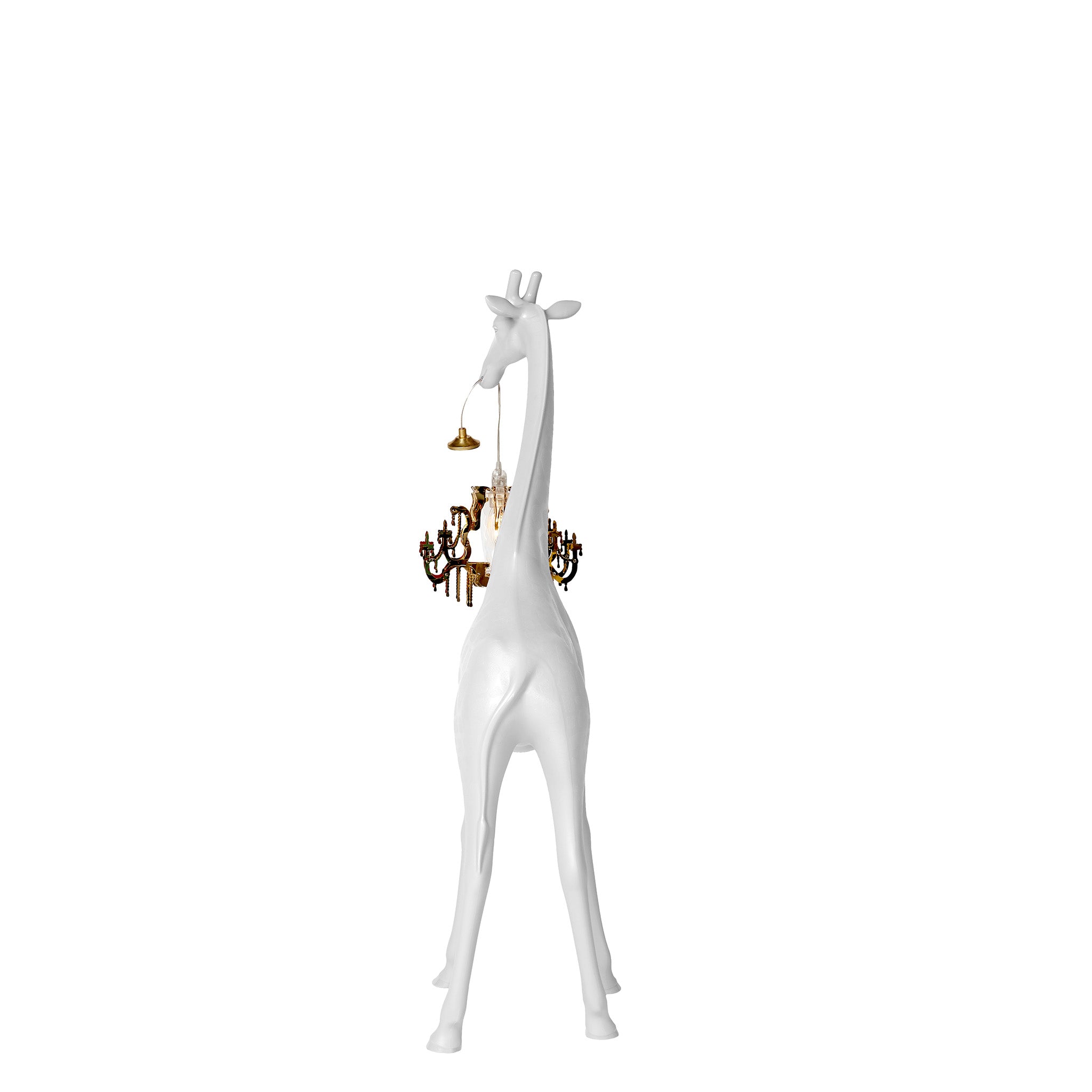 Stehleuchte GIRAFFE IN LOVE XS in weiss mit Kronleuchter von hinten