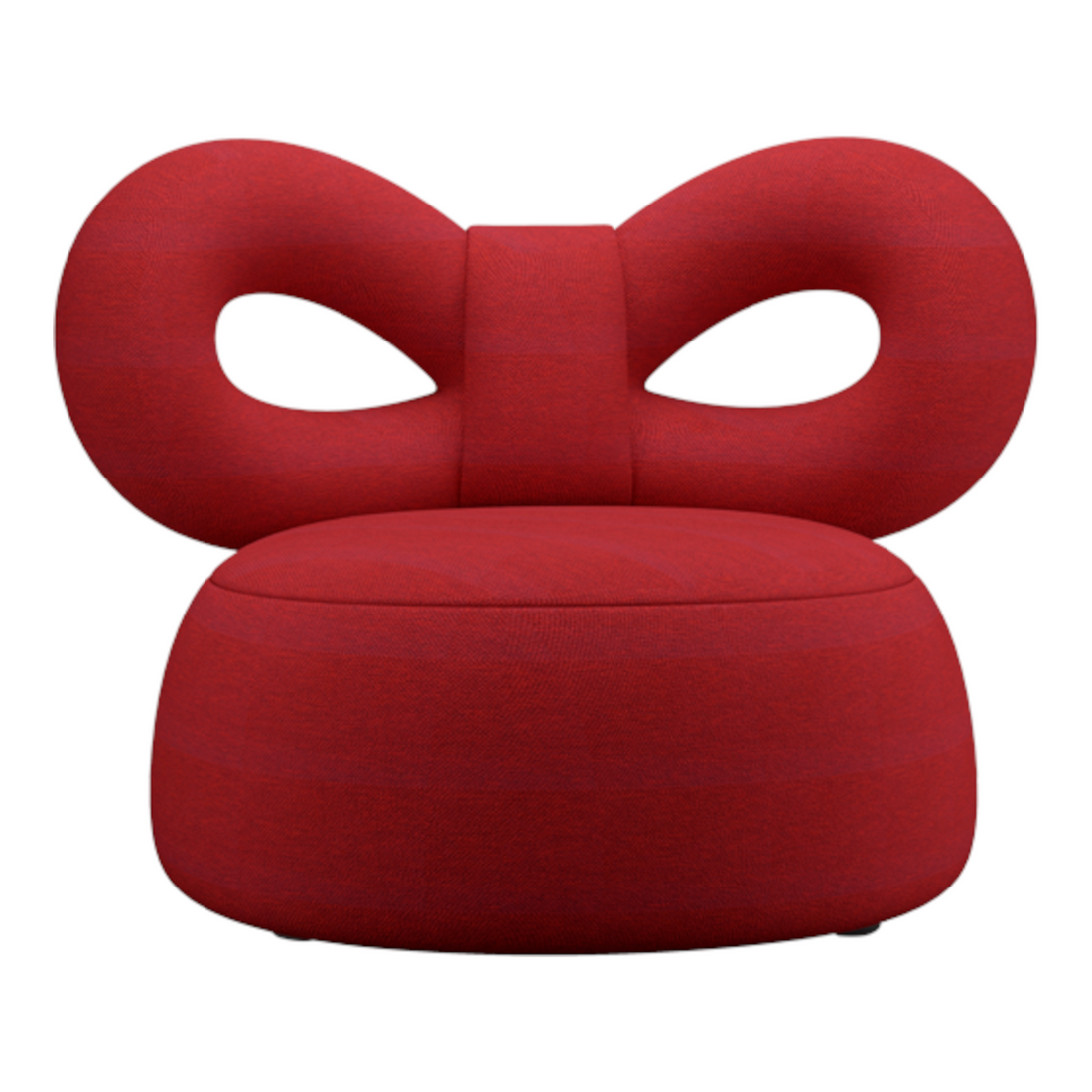 Design-Sessel aus rotem Stoff mit verspieltem Rückenelement