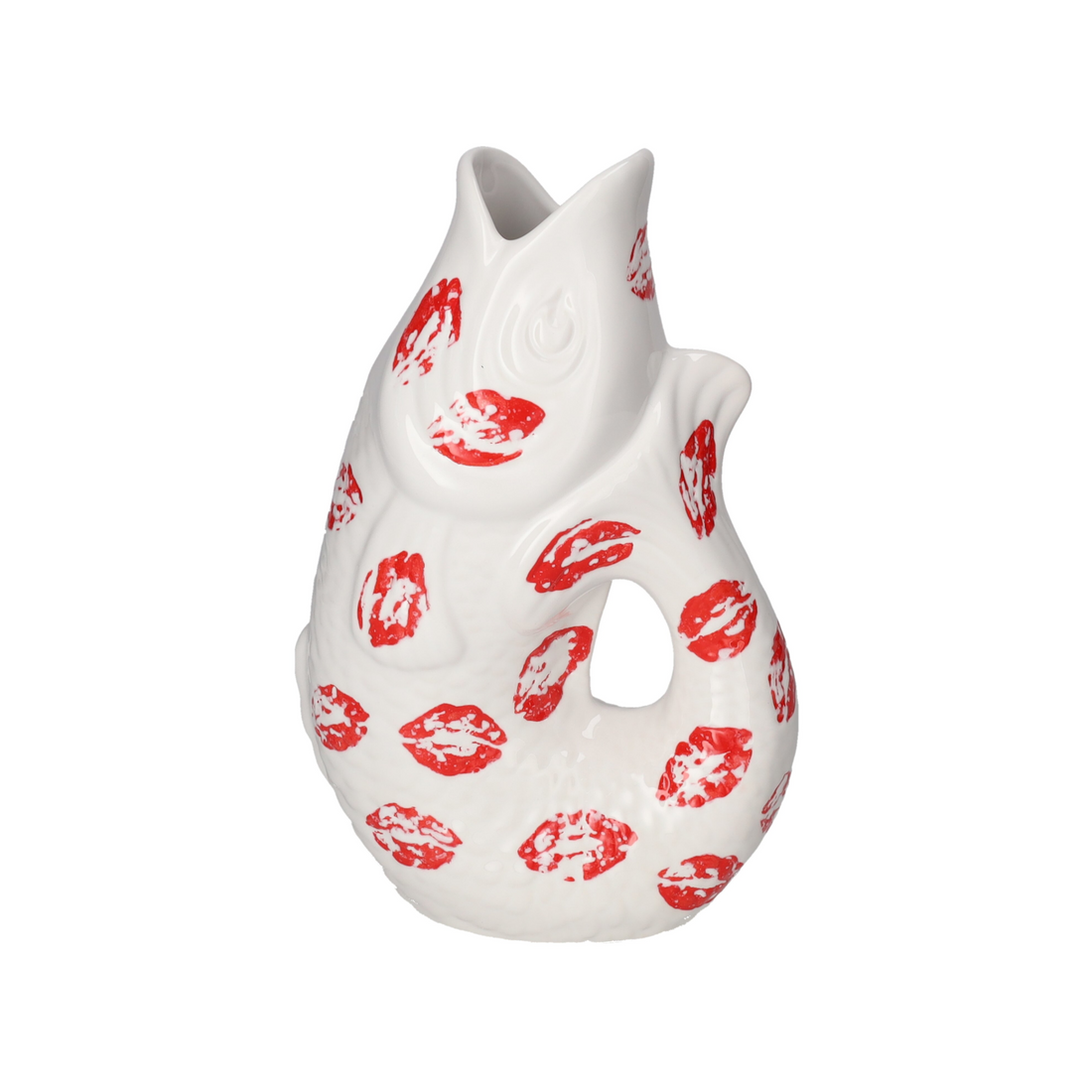 Vase Fisch Monsieur Carafon S in weiß/rot aus Steingut