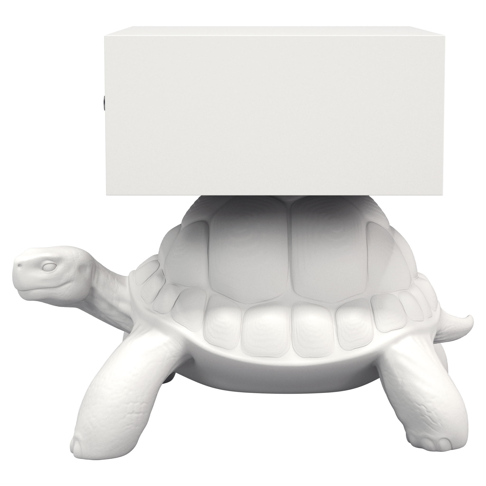 Qeeboo Designmöbel in Weiß – Schildkröte trägt Tisch mit Schublade