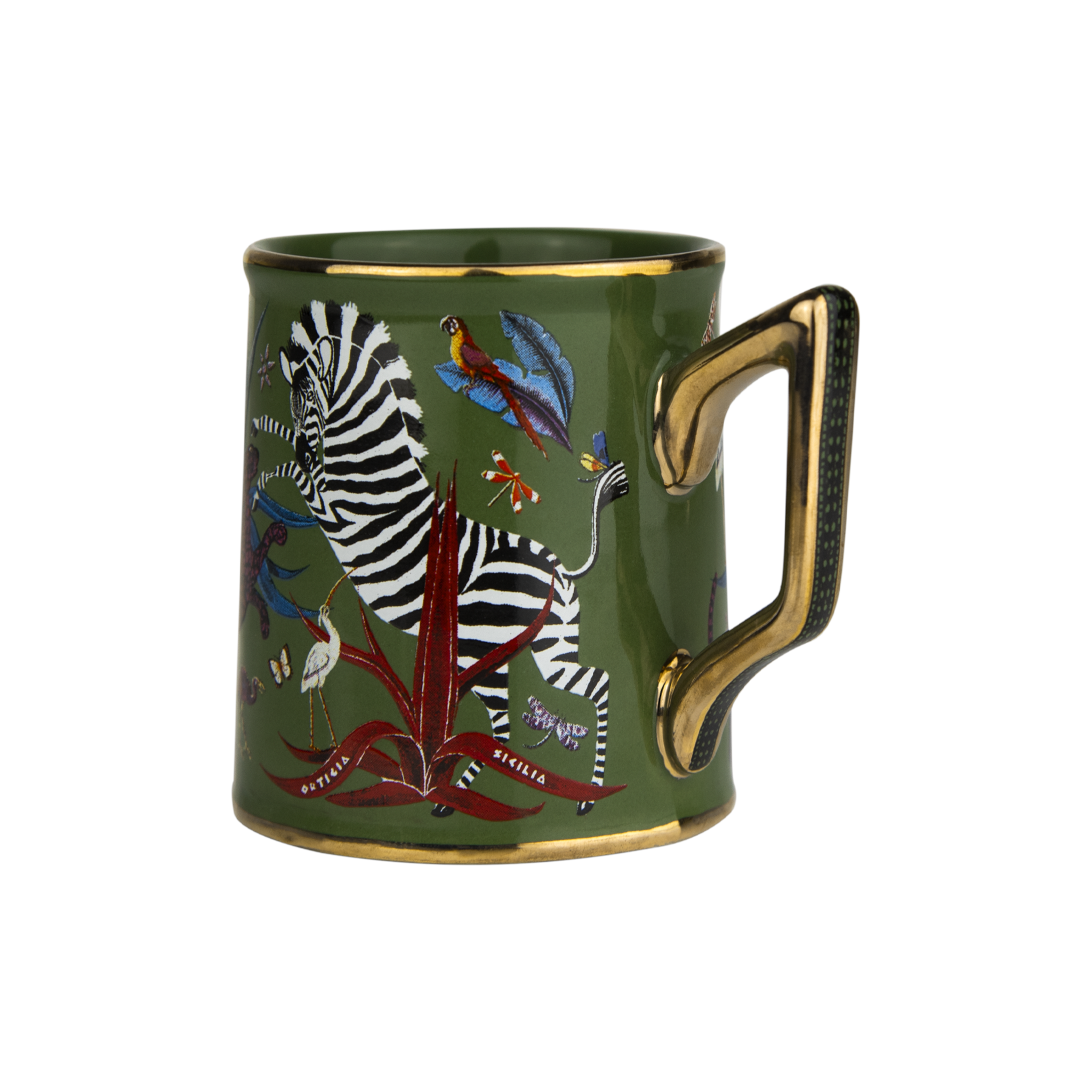 Kleine grüne Espressotasse mit tropischem Motiv von Ortigia Sicilia