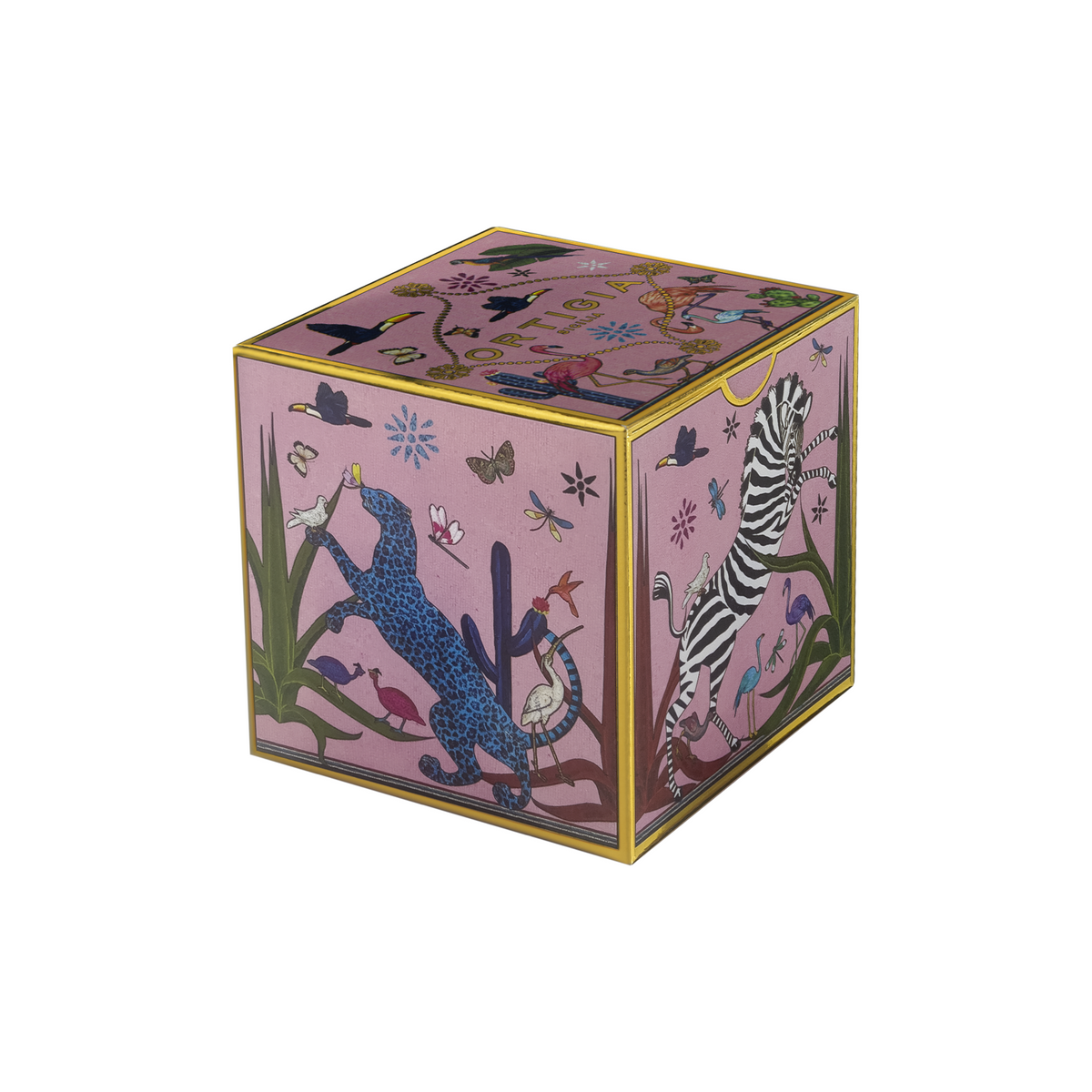 Keramiktasse mit goldenem Henkel und pinker Glasur