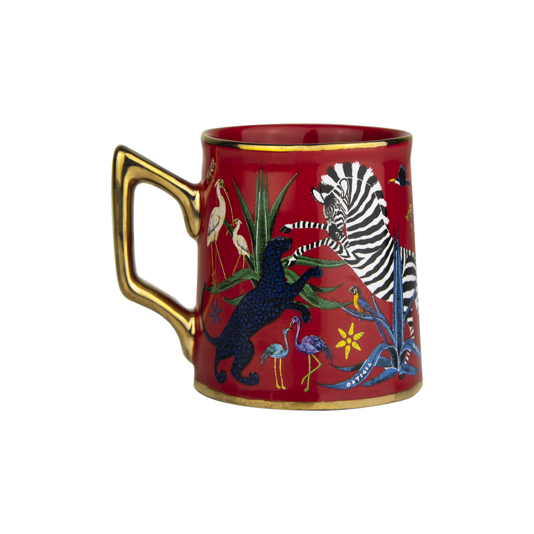 Geschenkbox in Korallrot mit farbenfrohen Illustrationen