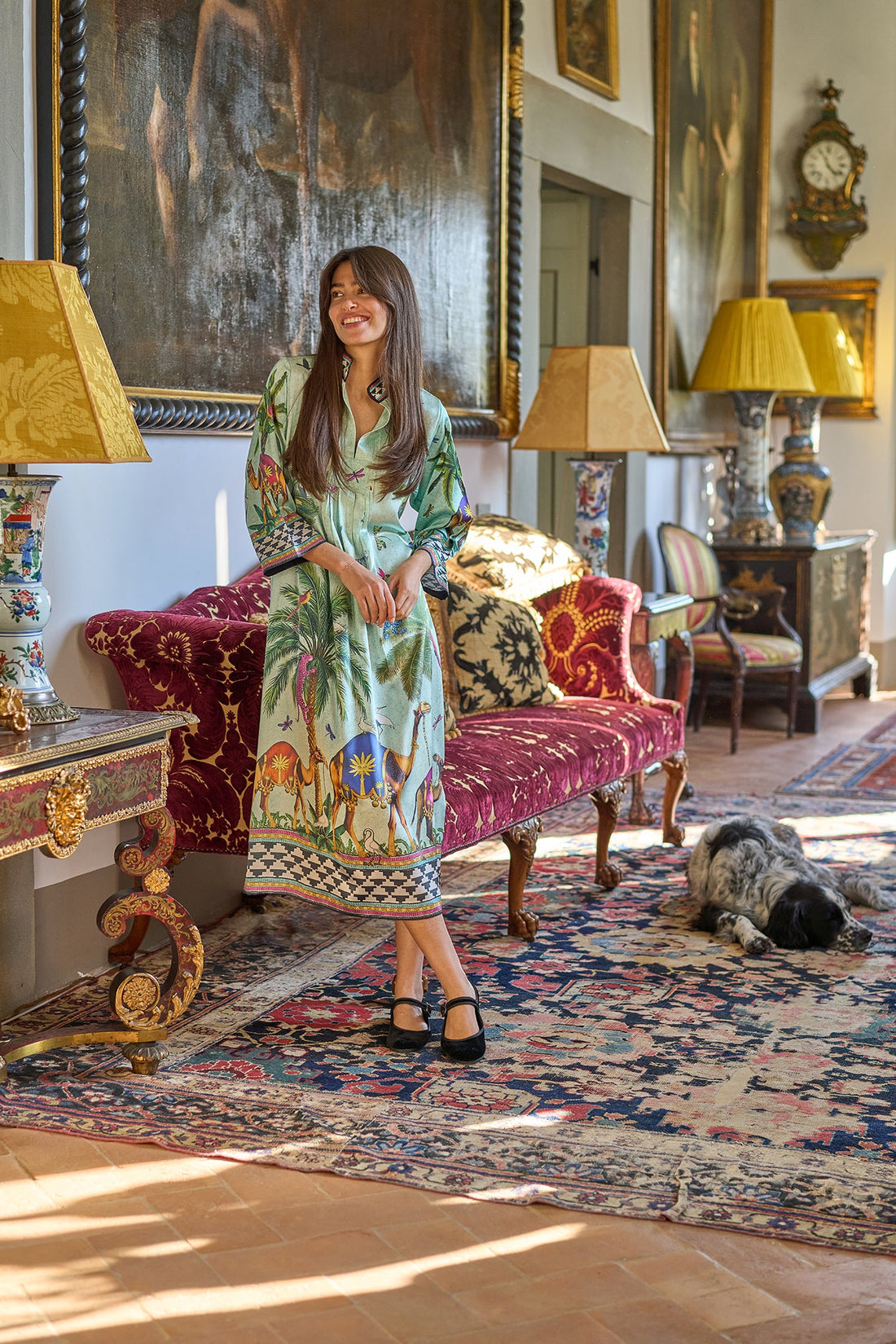 Seidenkaftan FLYING TIGER ACQUA von Ortigia Sicilia