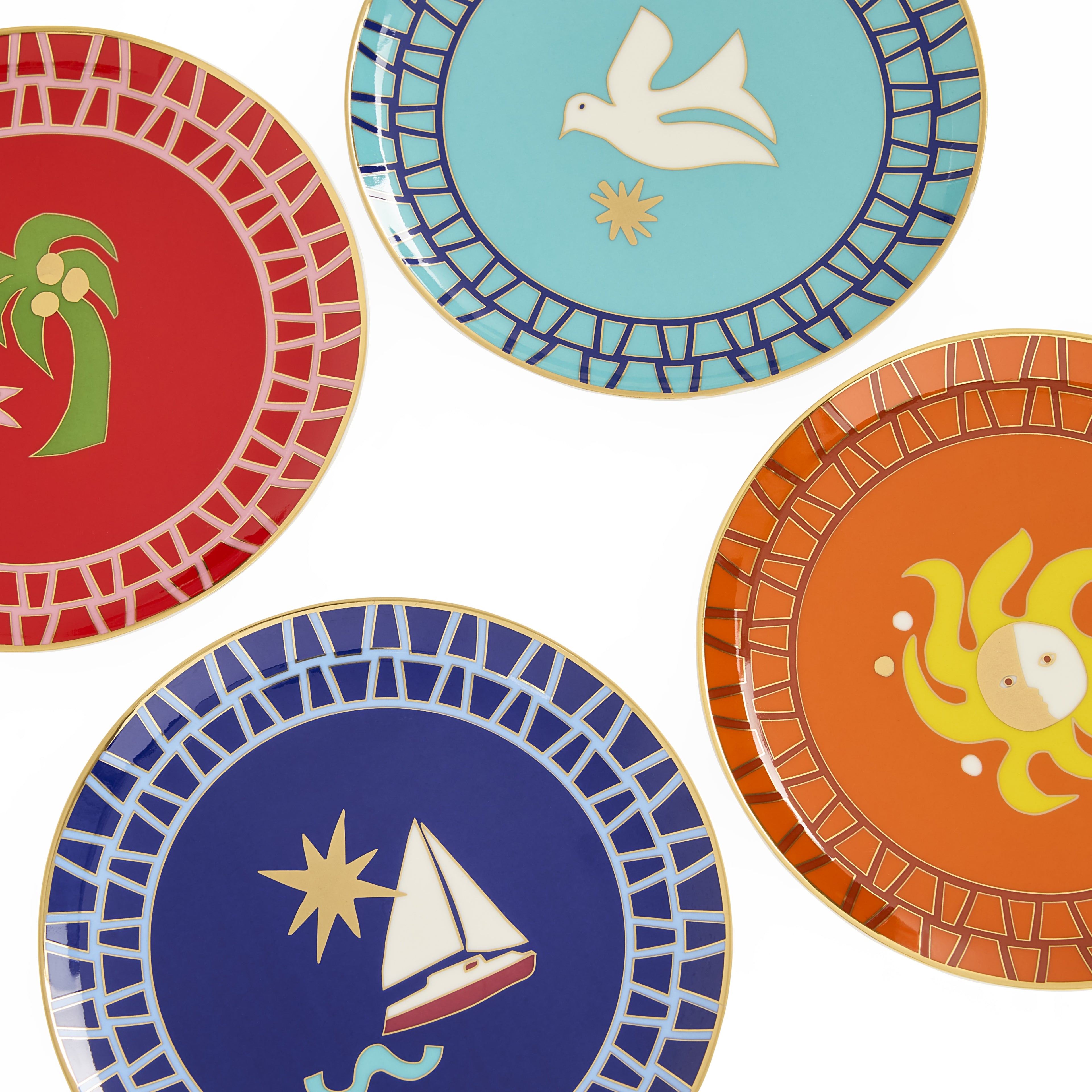 Playa Dessertteller Set – Porzellan Teller mit maritimen Motiven (4er Set)