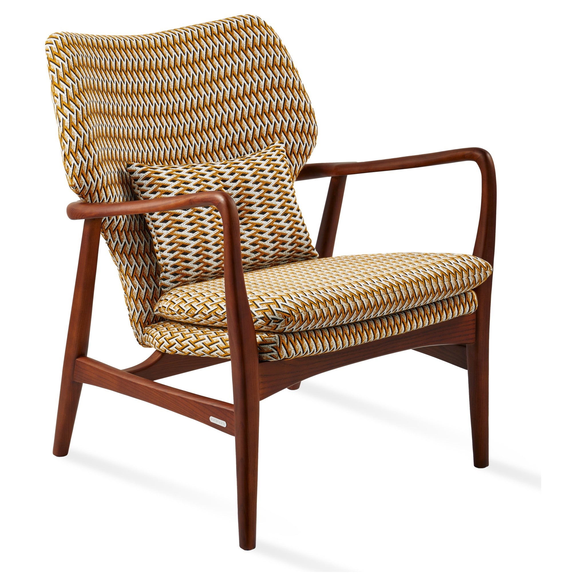 Design-Lounge Chair mit gemustertem Bezug und Retro-Charakter