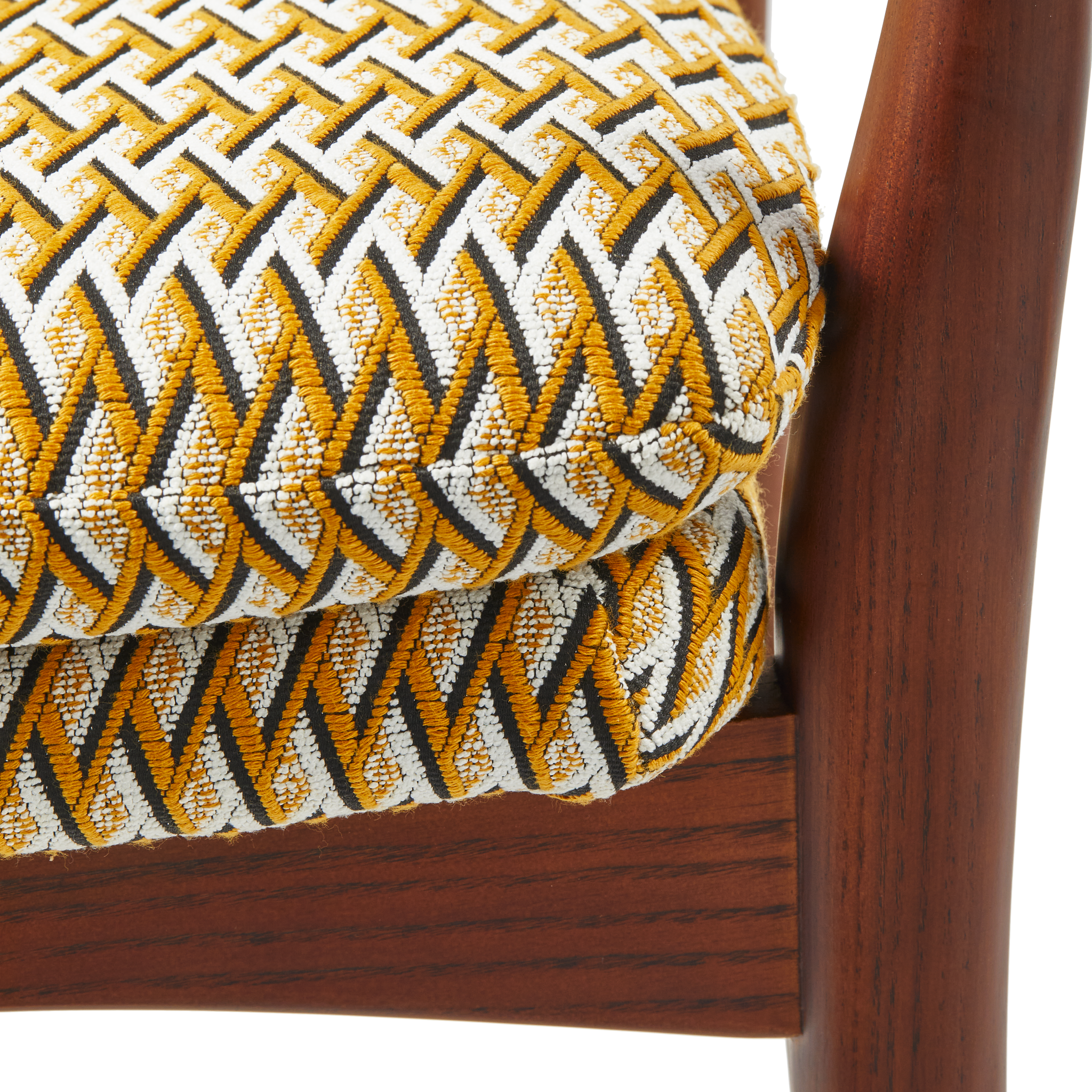 Retro-Sessel in Gelb und Braun mit Holzgestell aus Eschenholz