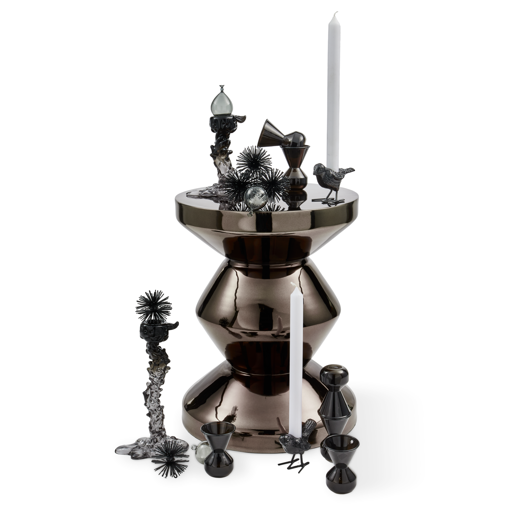 Glänzender Metallhocker von Polspotten Zig Zag in Schwarz