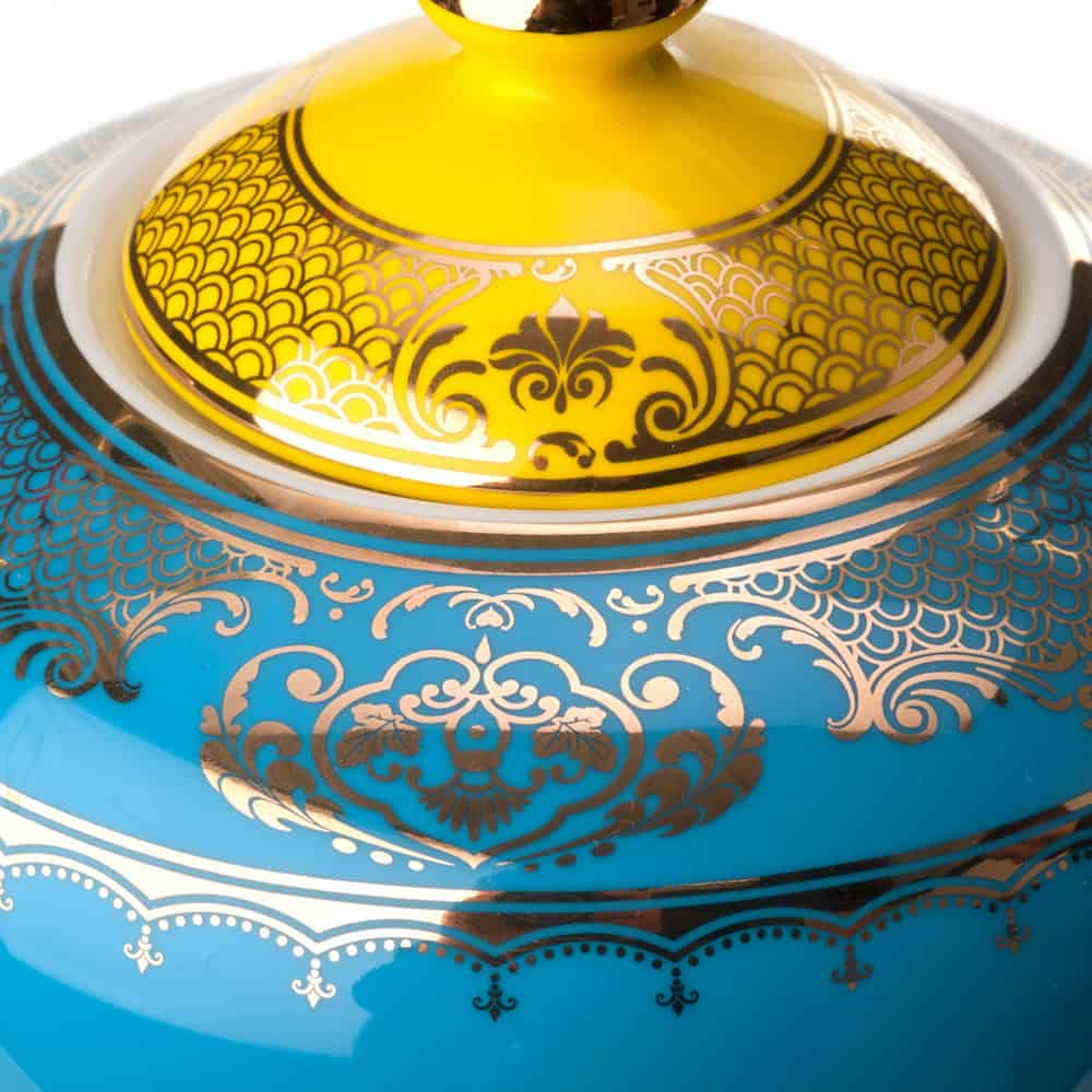 Teekanne GRANDPA - blau-rosa-geb & goldene Verzierungen