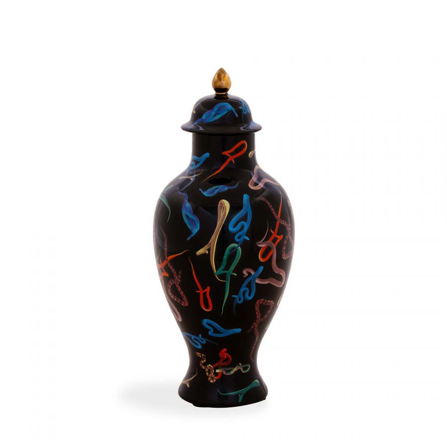 Vase mit Deckel SNAKES schwarz/bunt Ø19,5x46,5 cm