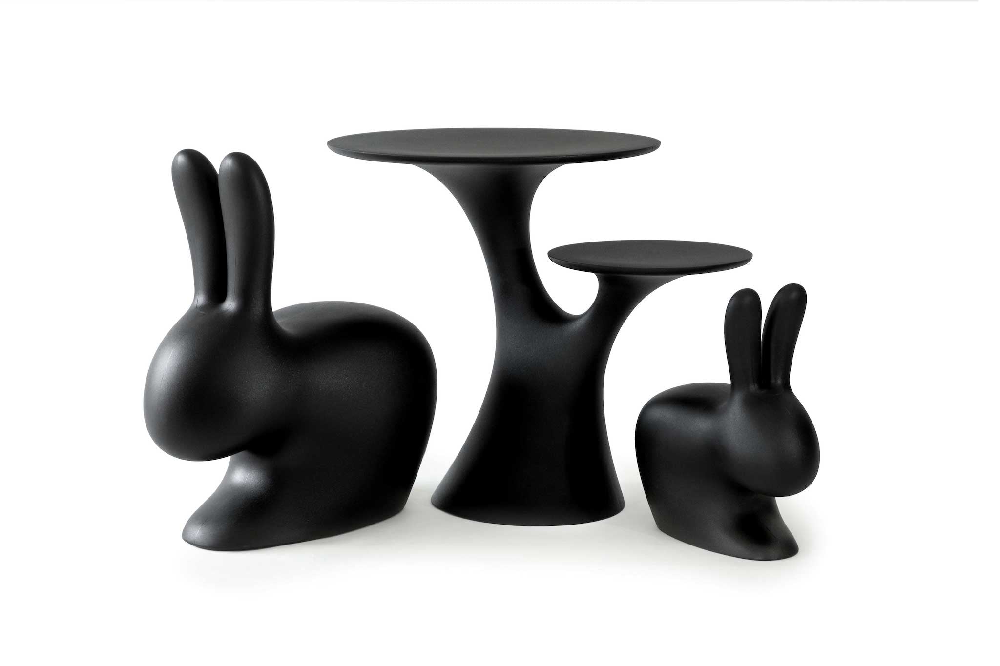 Qeeboo Rabbit Tree Tisch und Stühle in schwarz