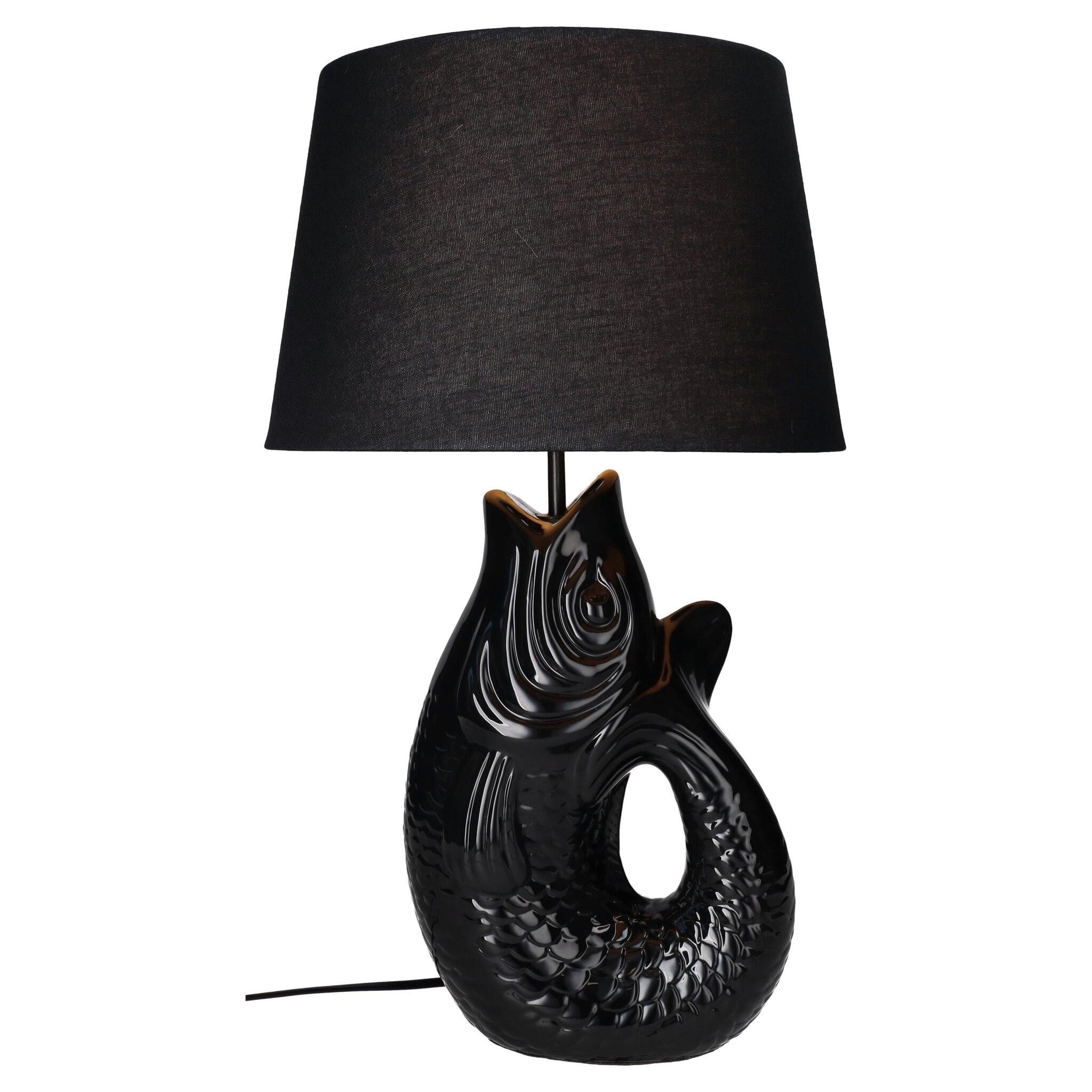 Monsieur Carafon Fisch Lampe L aus Steingut in Schwarz