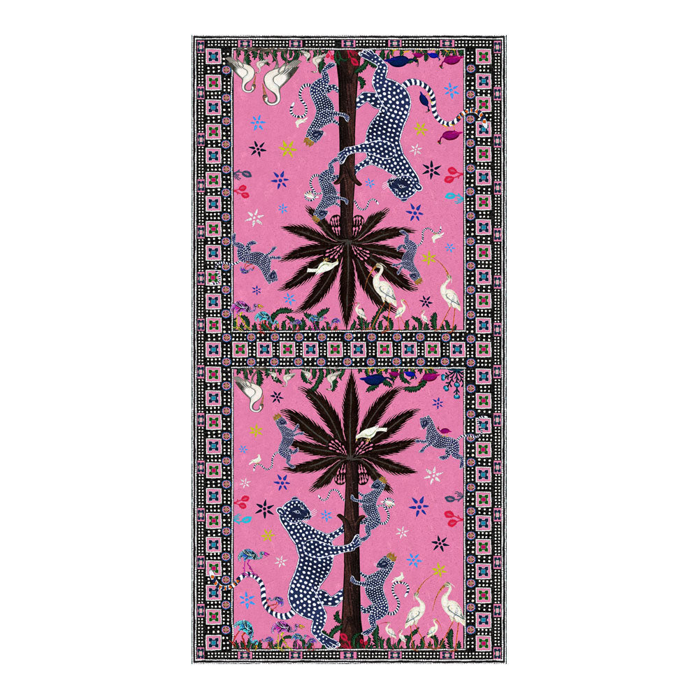 Seidenschal, fuchsia pink, mit exotischem Motiv