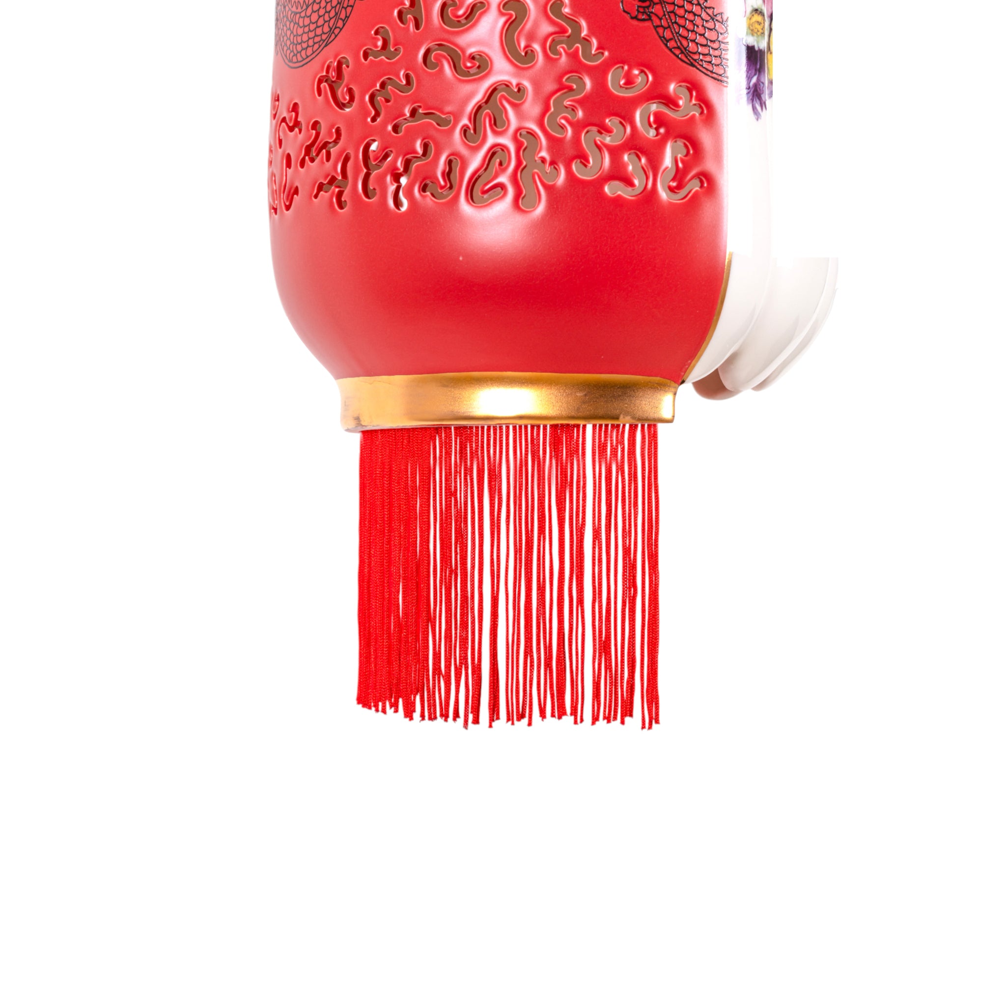 Porzellanlampe von Seletti in Rot und Weiß mit goldener Fassung