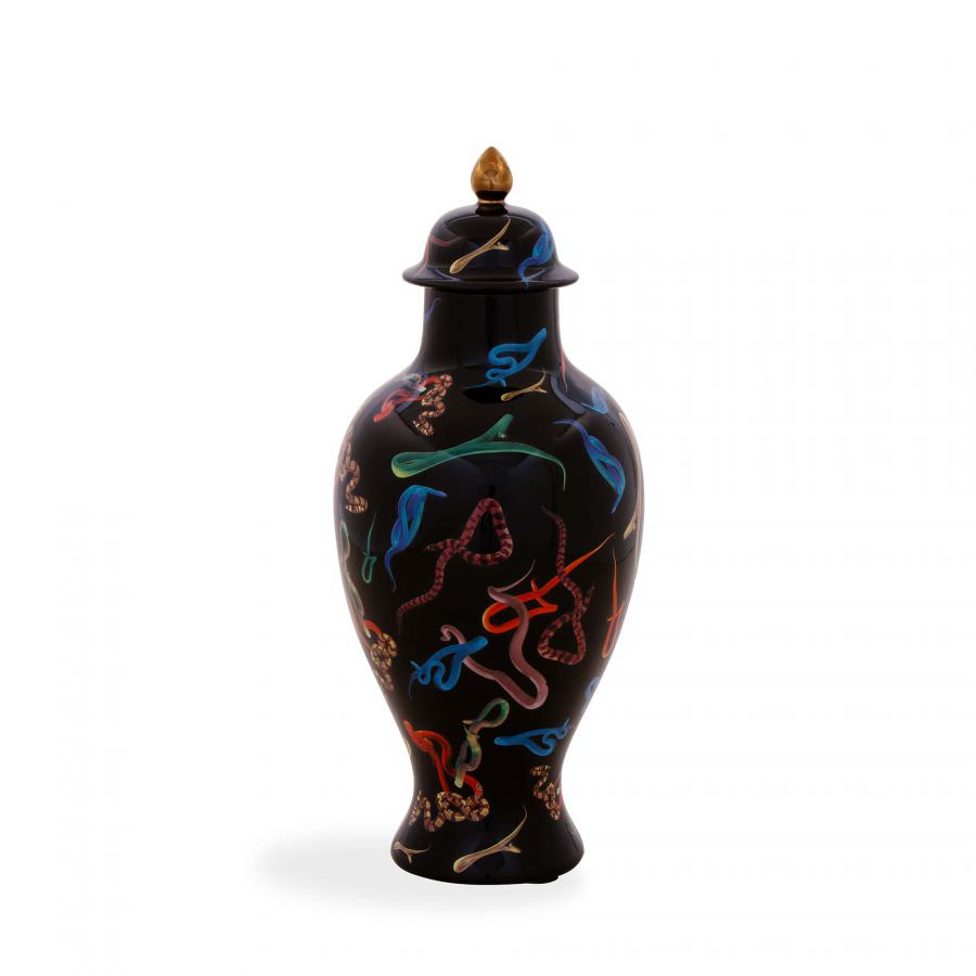 Vase mit Deckel SNAKES schwarz/bunt Ø19,5x46,5 cm