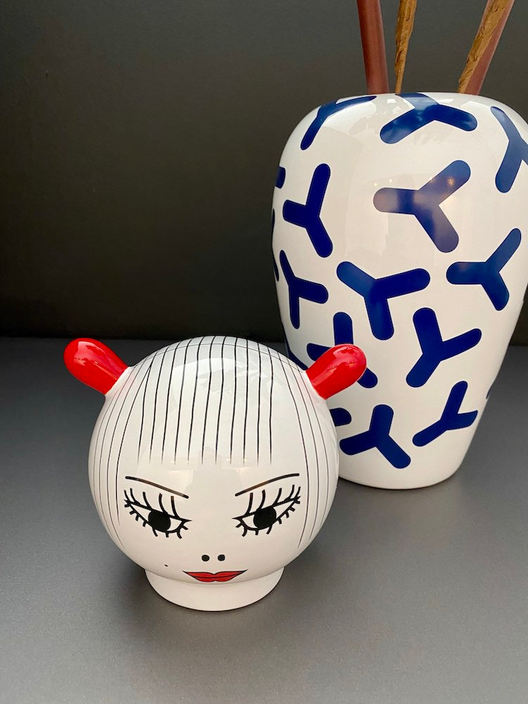 Vase mit Deckel CANOPIE ZOÉ weiß/blau Ø17x25,5 cm