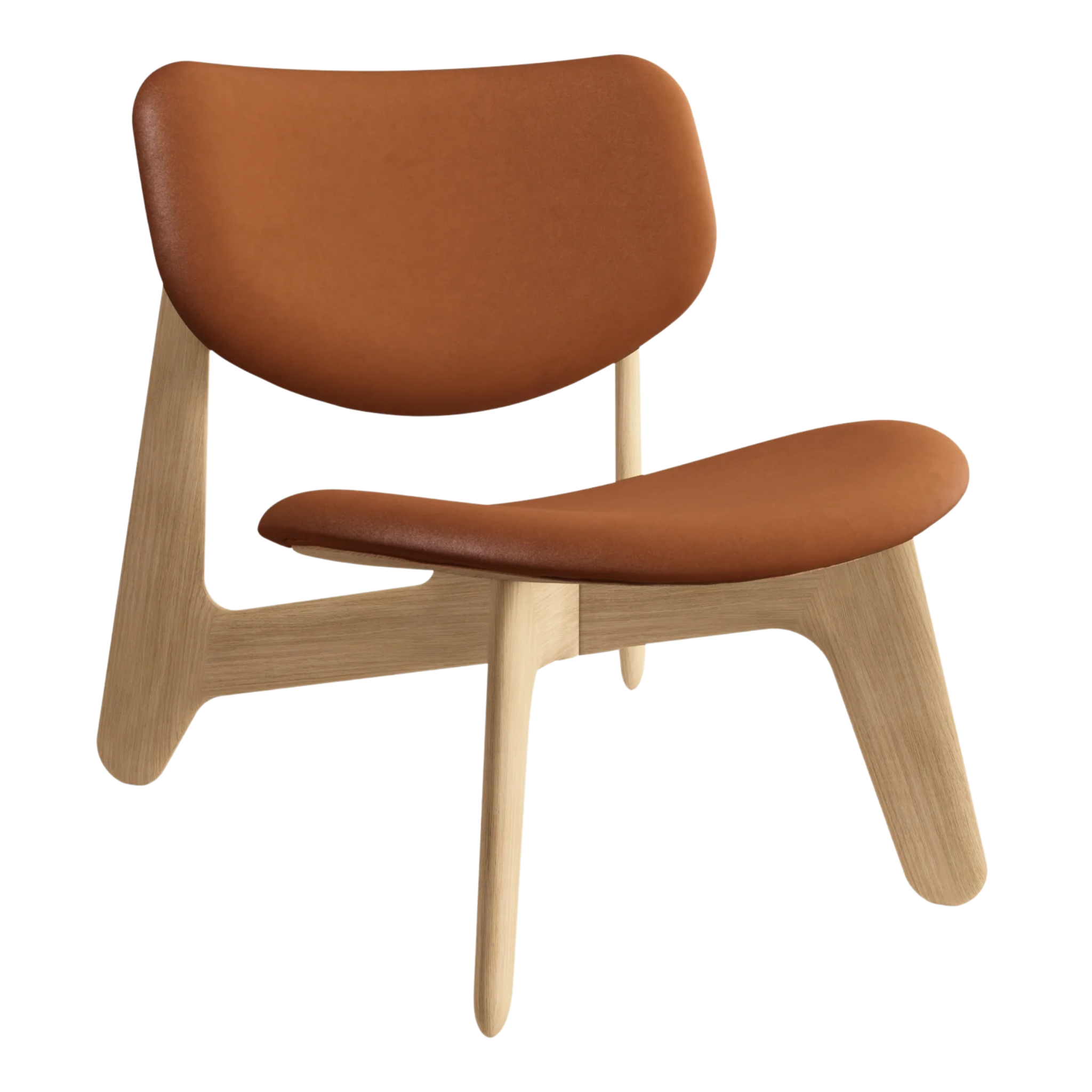 Slab Lounge Chair von Tom Dixon aus gebürsteter Eiche und Cognac Leder, moderner Design Sessel im minimalistischen Interior