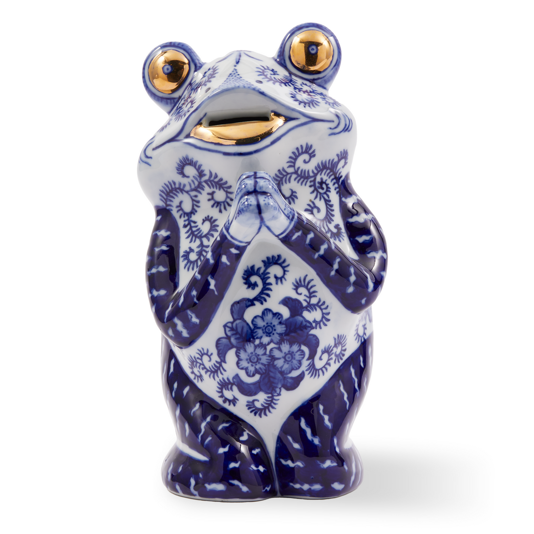 Frontansicht der Porzellanfigur mit blauer Musterung