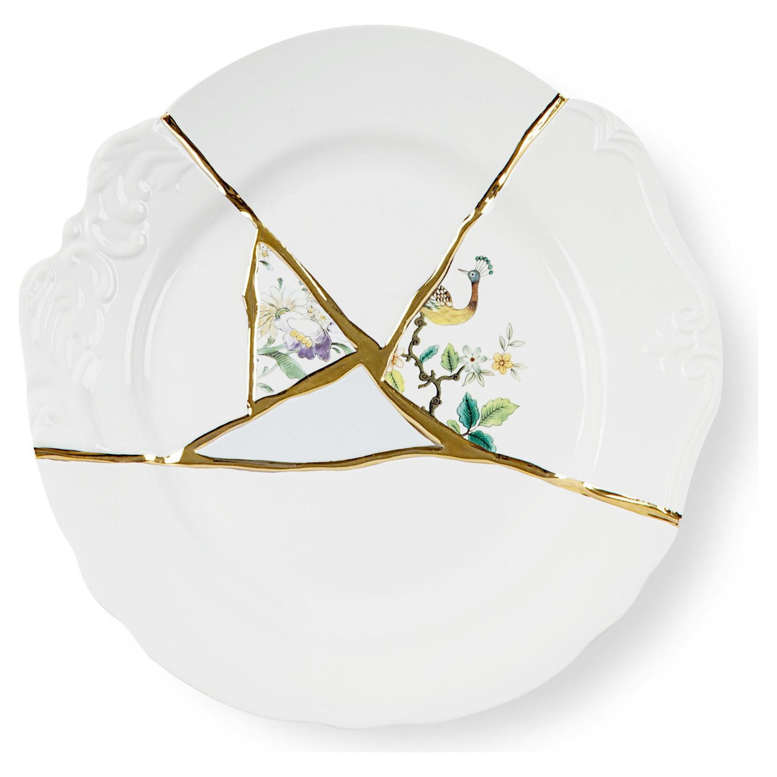 Goldverzierter Speiseteller aus Porzellan von Seletti