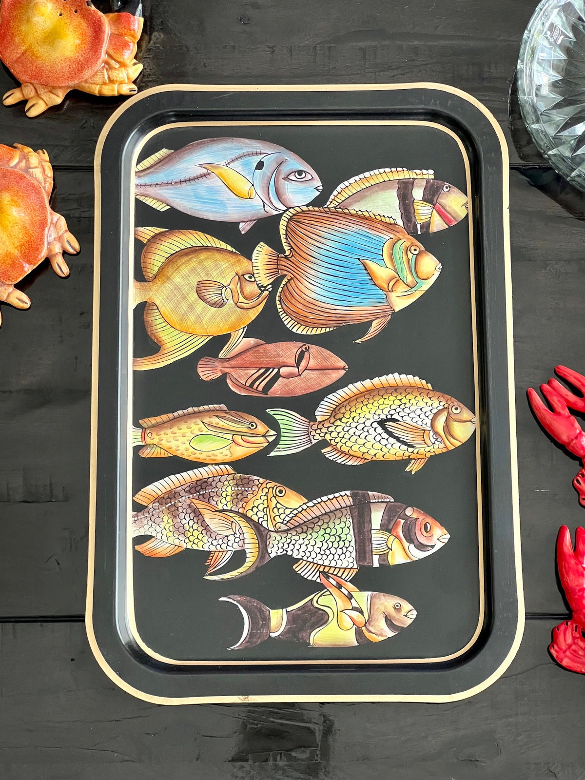 Handbemaltes Tablett „Golden Fish“