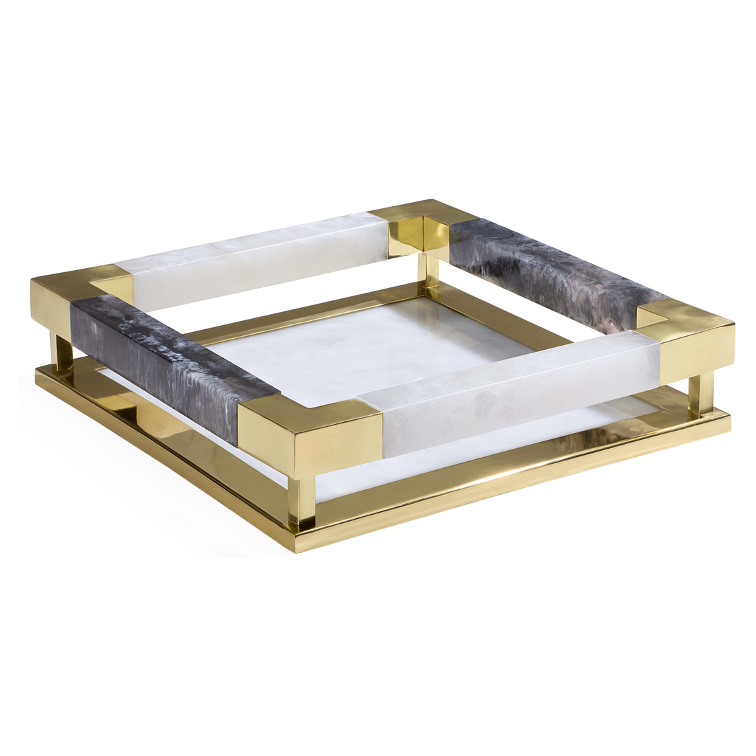 Quadratisches Designer-Tablett mit Messingdetails von Jonathan Adler