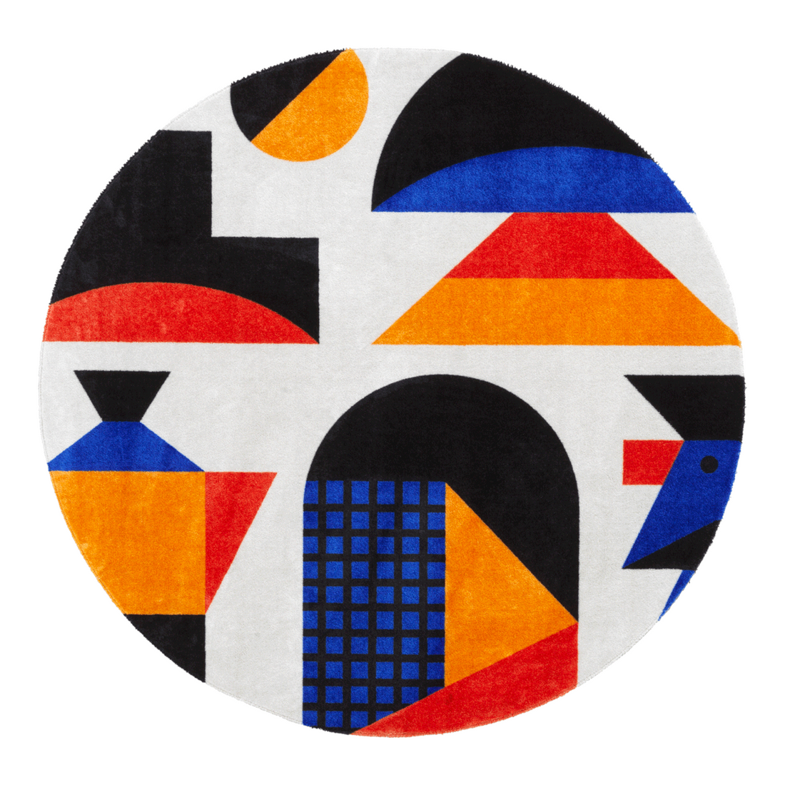 Runder Teppich mit buntem geometrischem Muster von Qeeboo in Draufsicht