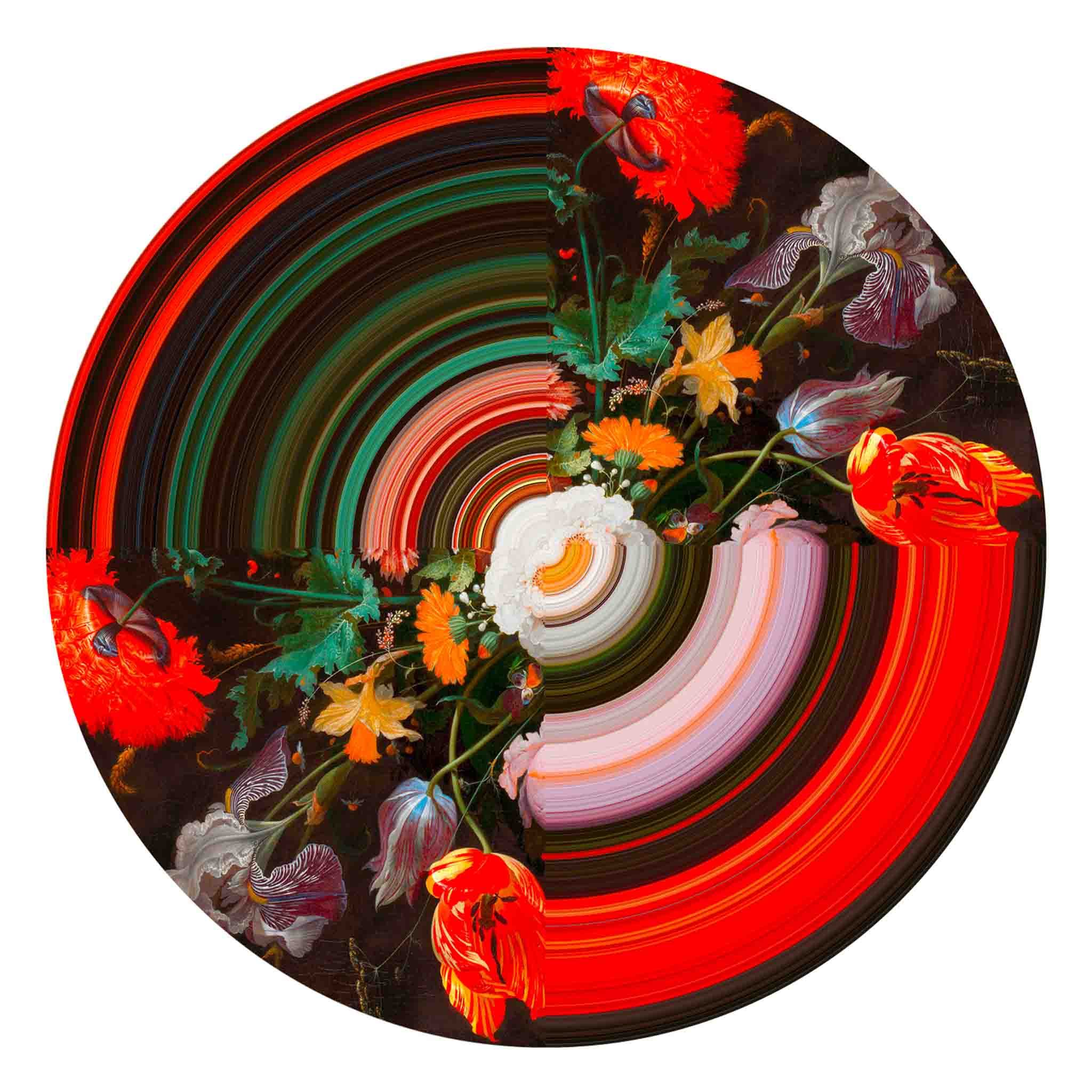 Teppich GLITCH ROUND HALF mit bunten Blumenmuster und Linien