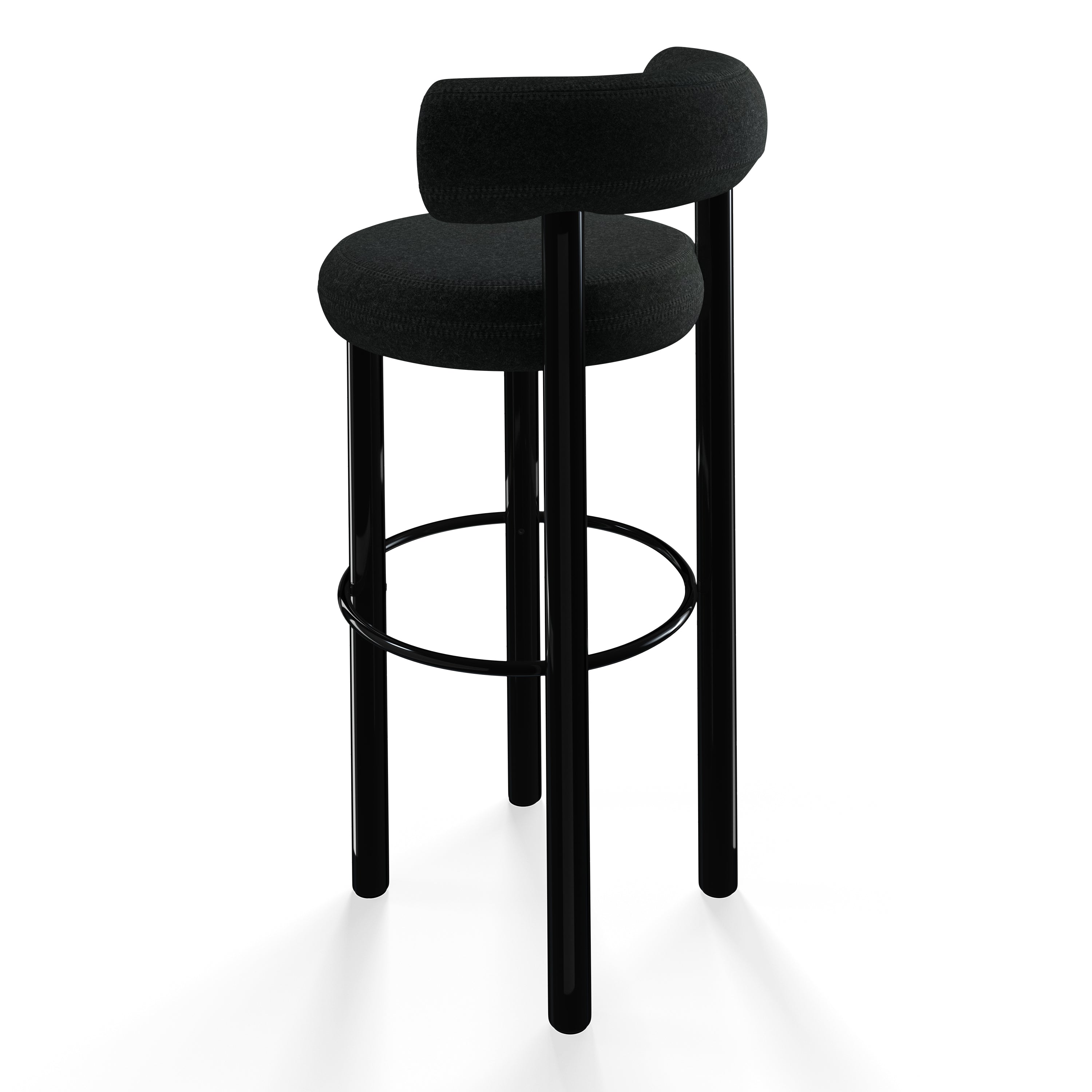 Fat Bar Stool 75 cm – Barhocker mit schwarzem Stahlgestell & Kvadrat Divina Melange Dark Grey von Tom Dixon