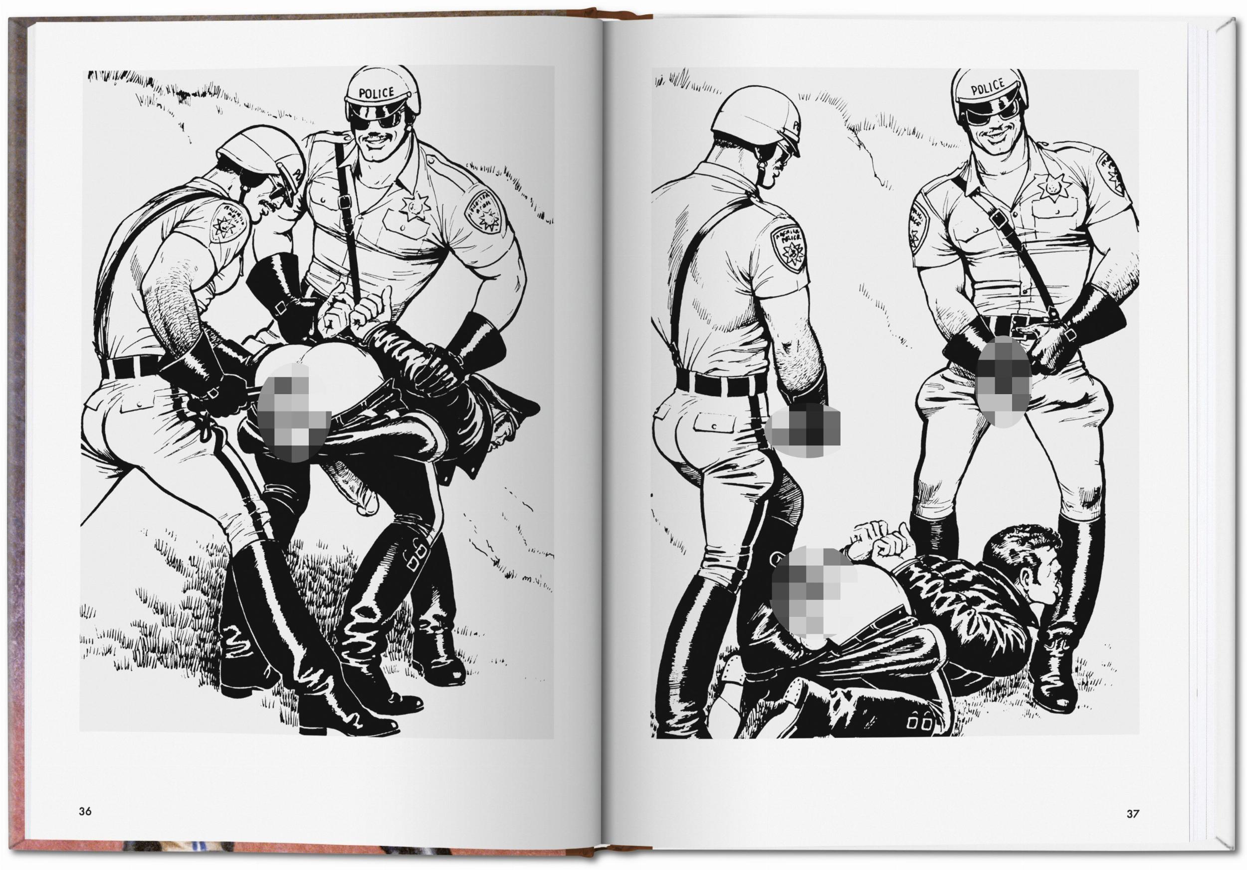 Hypermaskuline Polizeifigur in Uniform von Tom of Finland in typischem Illustrationsstil