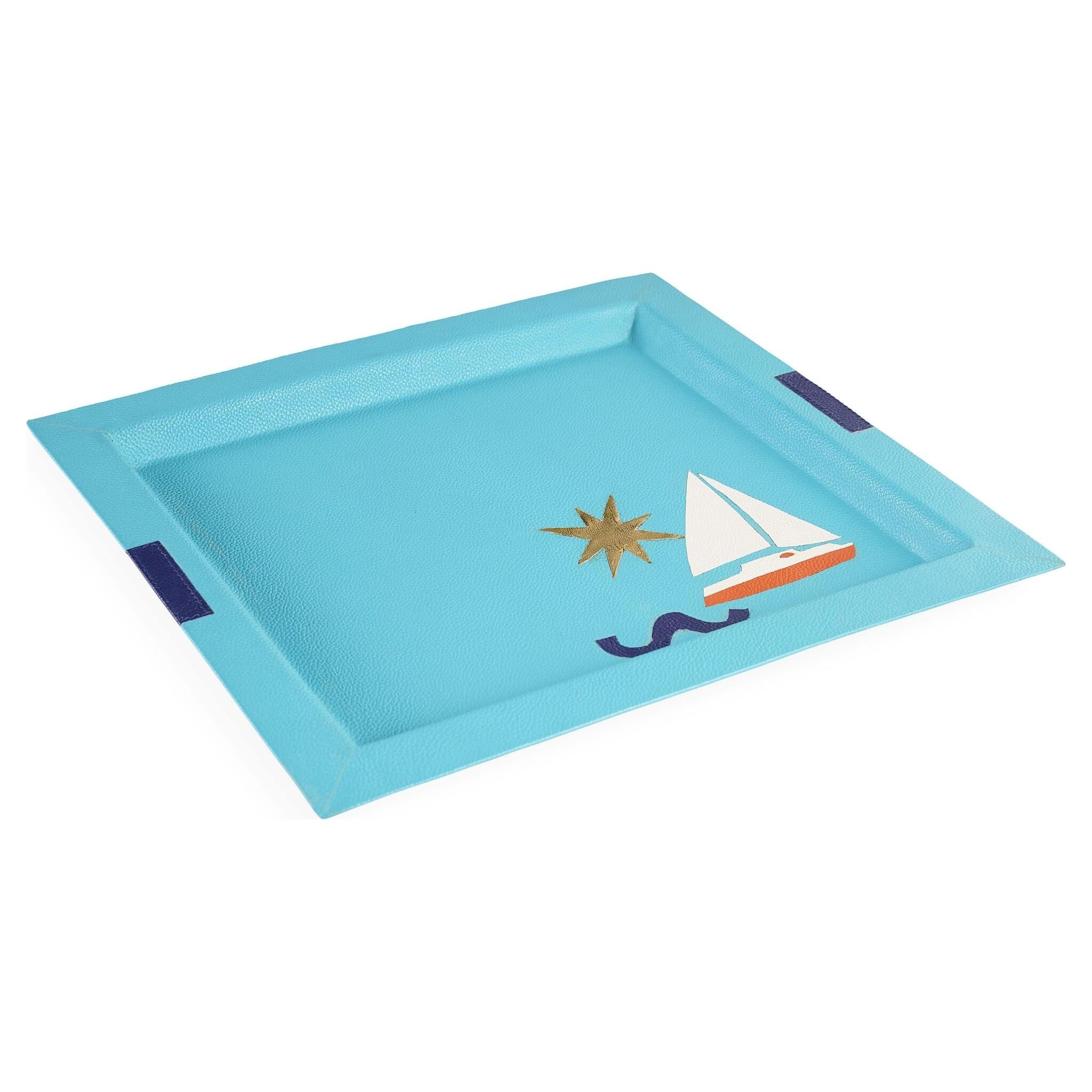 Leder-Tablett mit maritimem Motiv von Jonathan Adler
