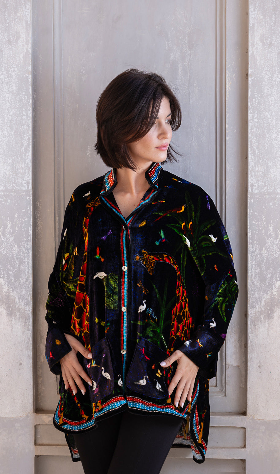 Samt Shirt GIRAFFE BLU NOTTE der Marke Ortigia Sicilia