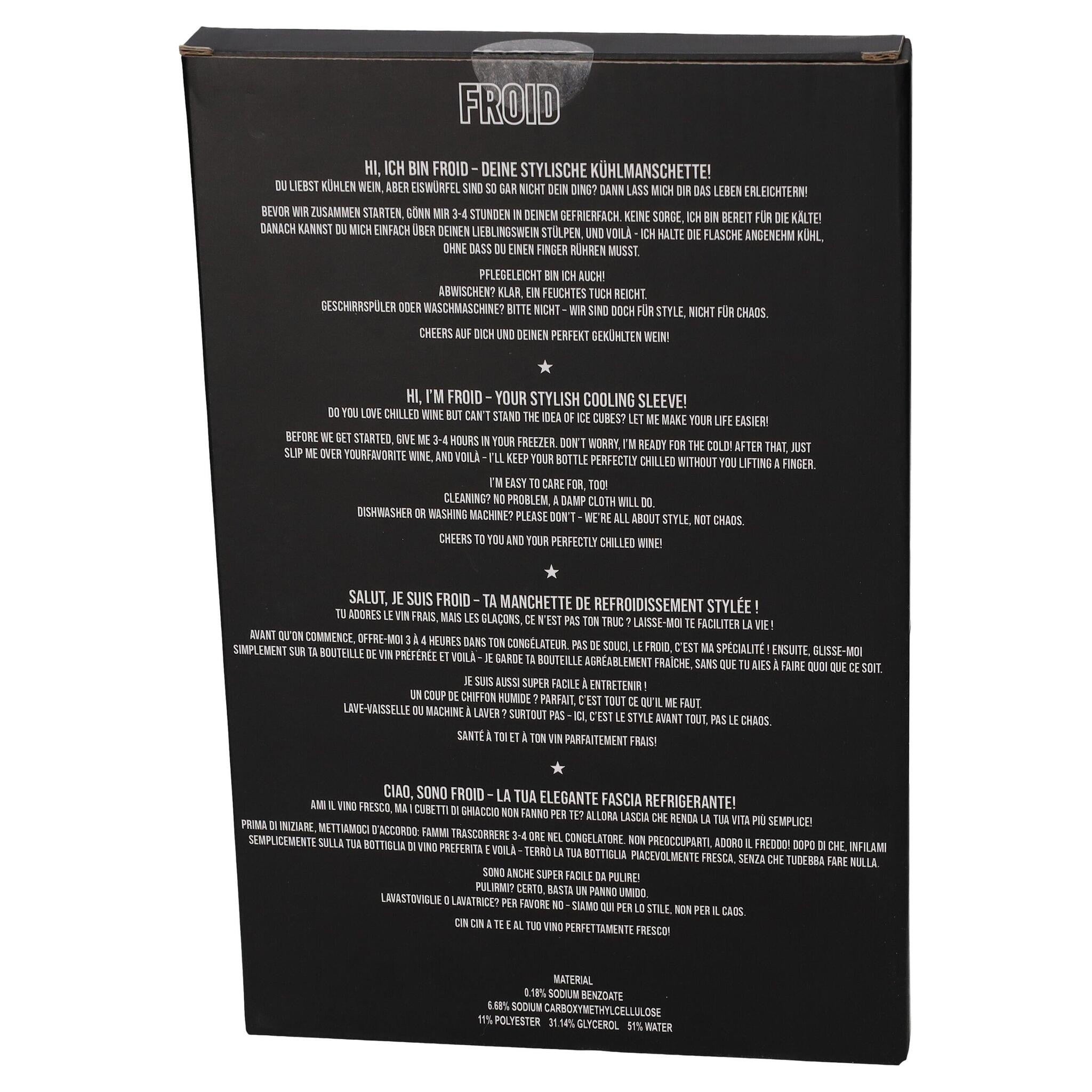 Rosa Kühlmanschette mit Weinflaschen-Motiv für Picknicks