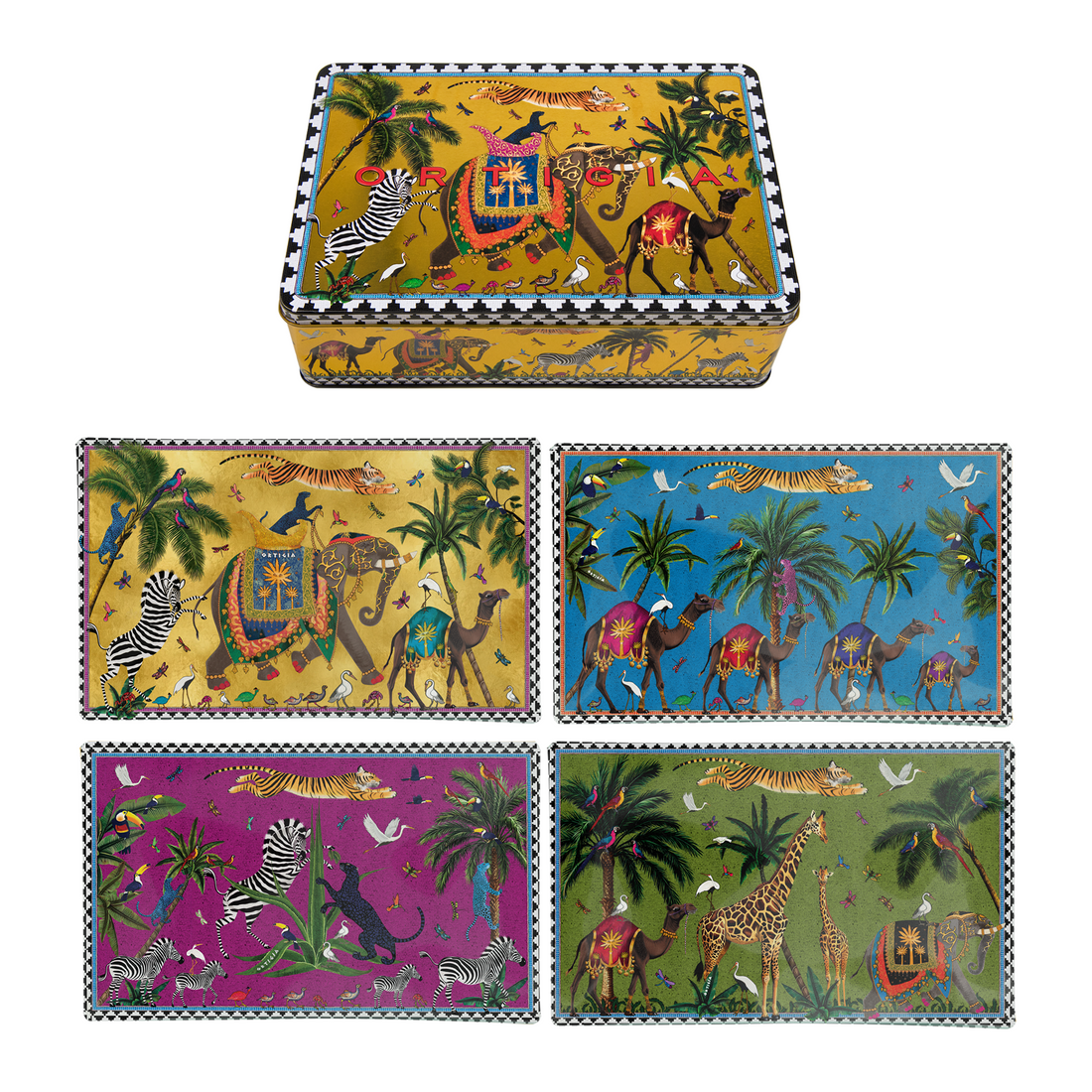 Metalldose mit exotischem Flying Tiger Design in Gold und Schwarz-Weiß-Rand