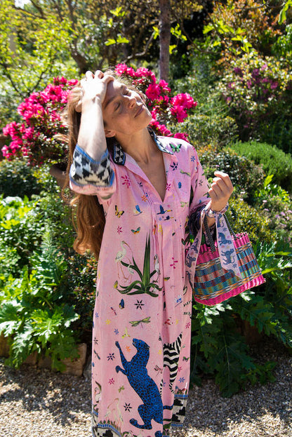 Kaftan JUNGLE Pink aus 100% Baumwolle der Marke Ortigia Sicilia