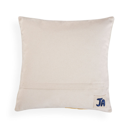 Dekoratives Kissen von Jonathan Adler mit markantem gelben Design.