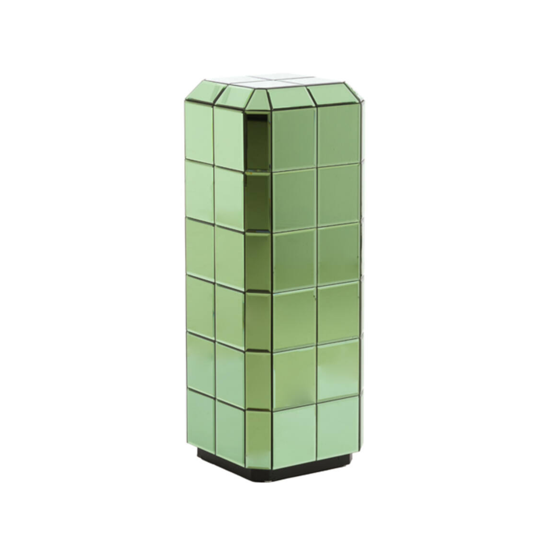 Dekorative gruene Glassaeule im Format 30x30x80 cm mit moderner rechteckiger Form und eleganter Ausstrahlung.