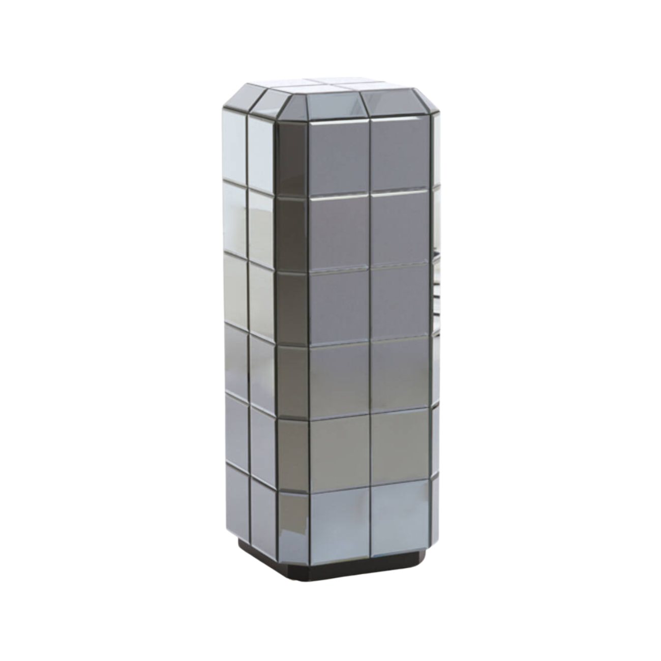 Elegante rauchgraue Glassaeule im Format 30x30x80 cm mit schlanker rechteckiger Form und moderner Ausstrahlung.