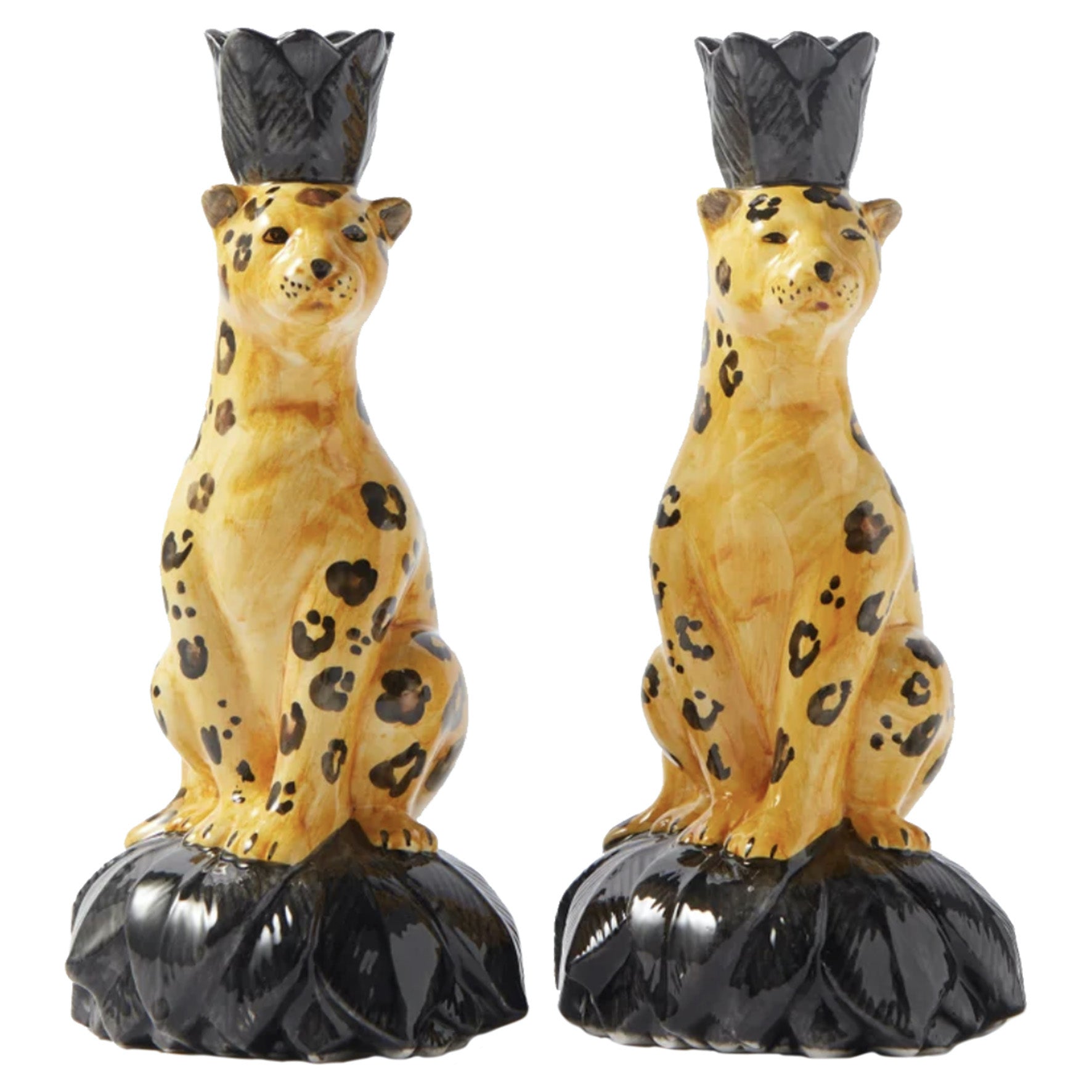 Juego de 2 candelabros de cerámica "Guepardo"