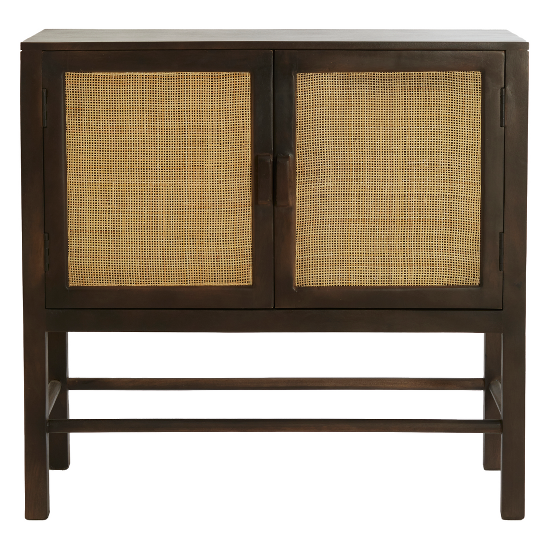 Mango-Holz-Schrank mit Rattan-Türen in Dunkelbraun